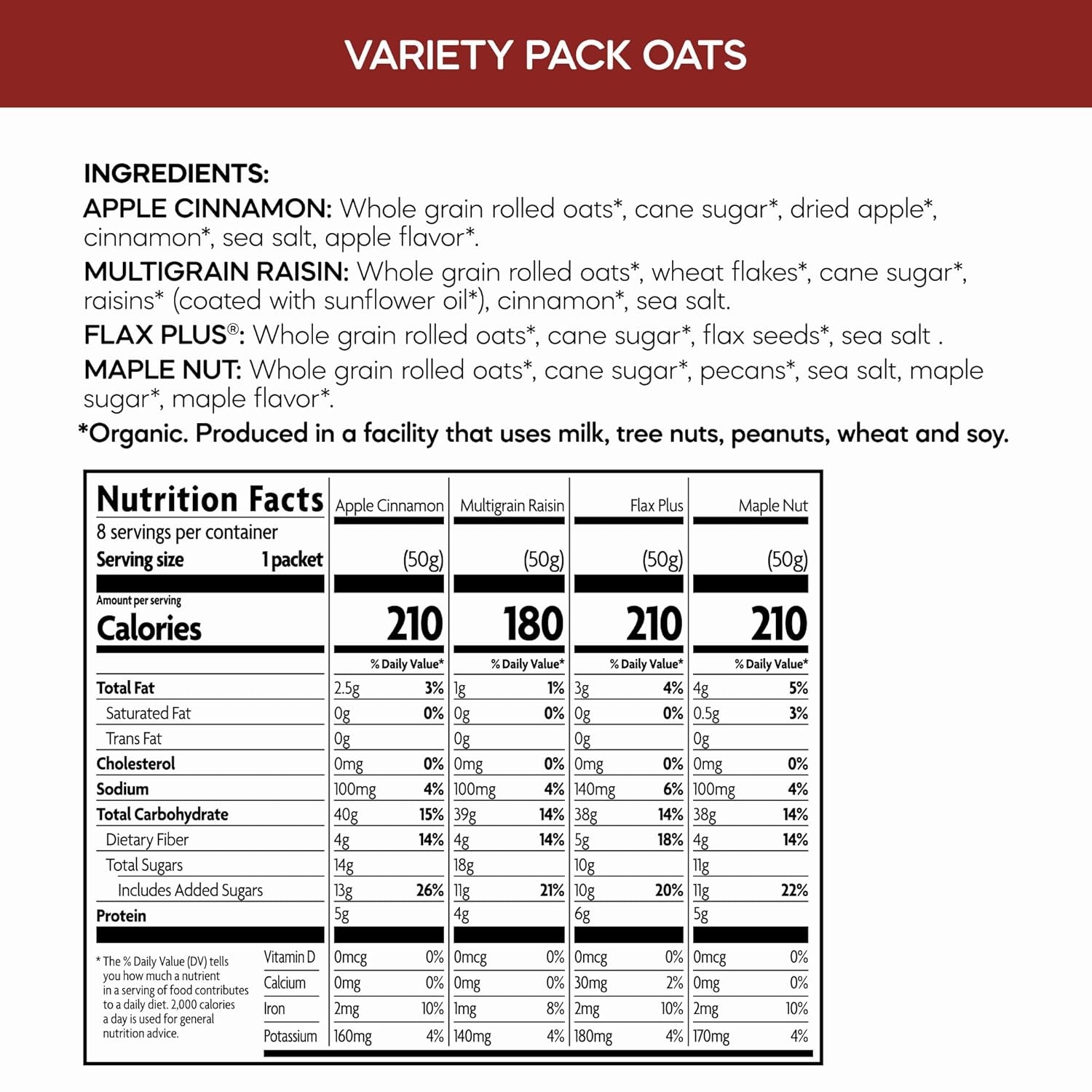 Nature’s Path Organic Apple Cinnamon Instant Oatmeal, 14 oz (Pack of 6), Non-GMO(Variety Pack)