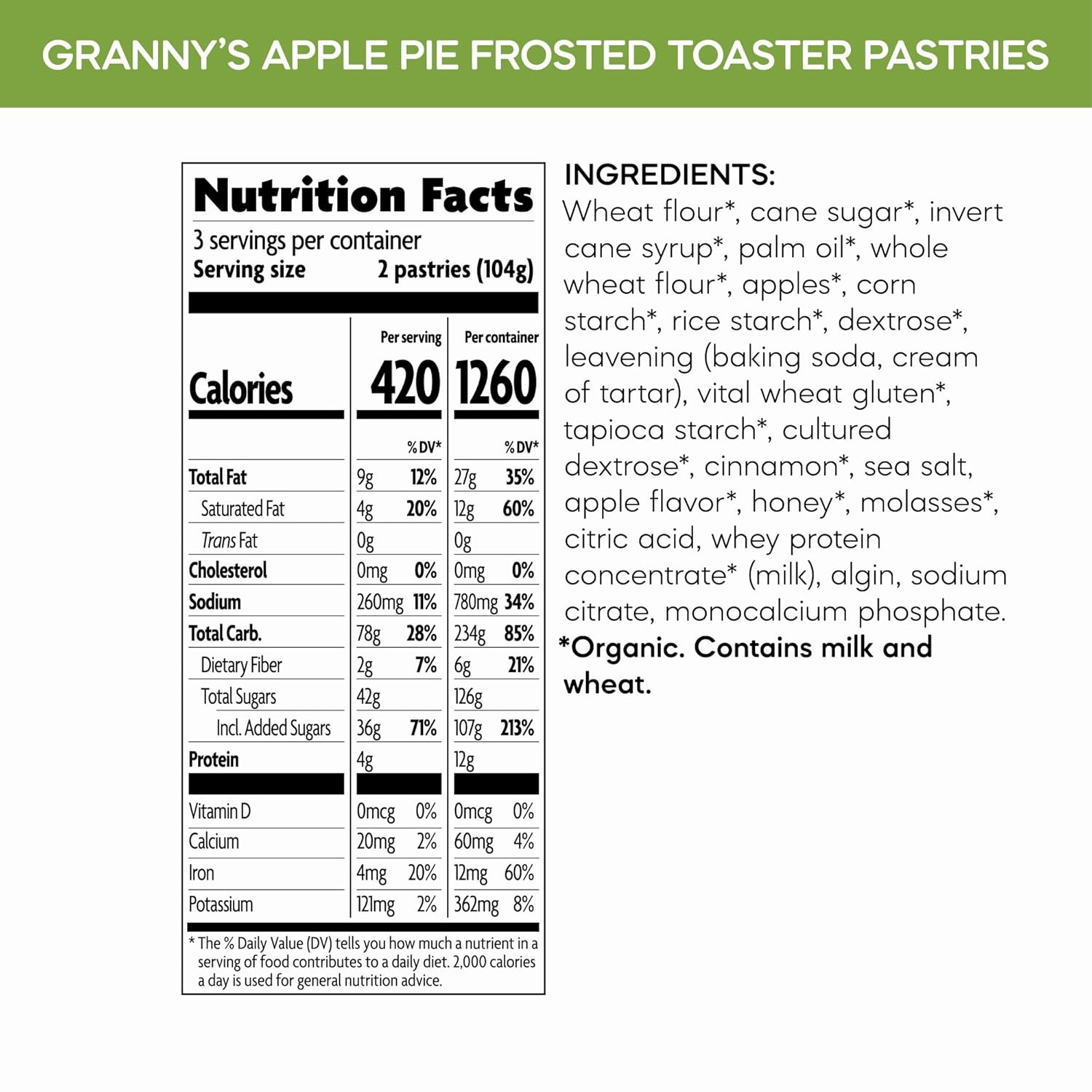 Nature’s Path Organic Frosted Cherry Pomegranate Toaster Pastries, 11 oz (Pack of 1), Non-GMO(Granny’s Apple Pie)
