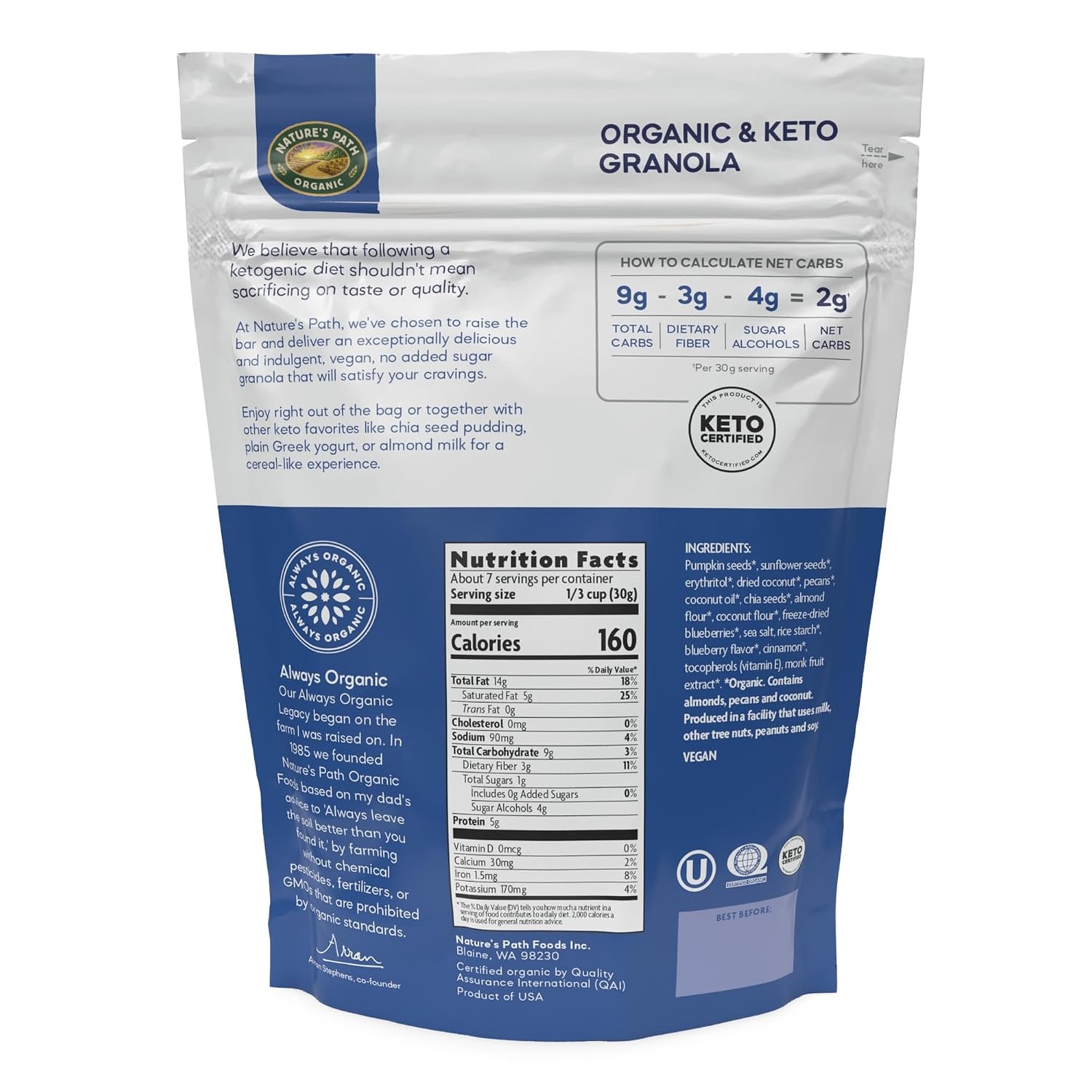 Nature’s Path Organic Ketola Crunch® Blueberry & Cinnamon Nut Granola, 8 oz (Pack of 6), Gluten Free, Non-GMO(Ketola Crunch® Blueberry & Cinnamon Nut)