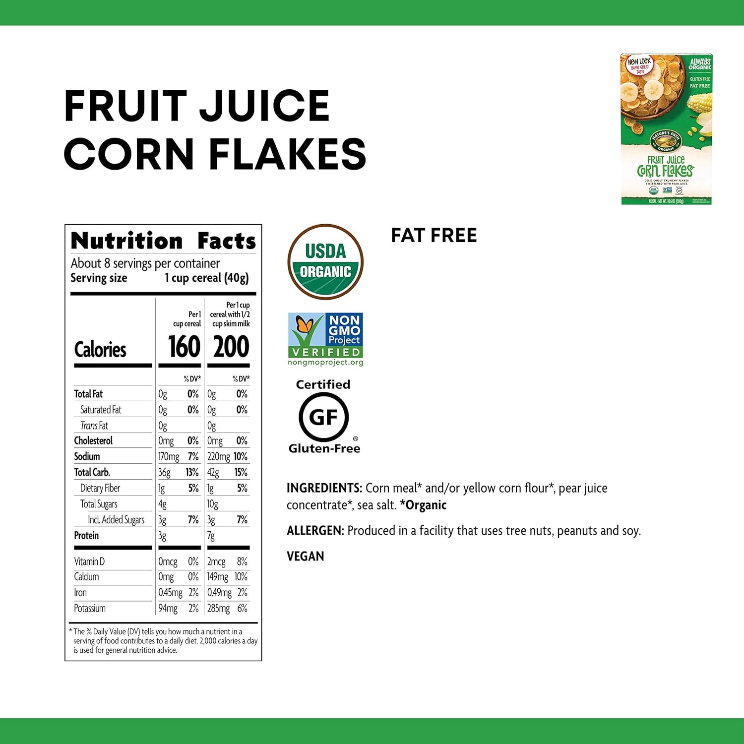 Nature’s Path Organic Honey’D Corn Flakes Cereal, 10.6 oz (Pack of 6), Gluten Free(Fruit Juice Corn Flakes)