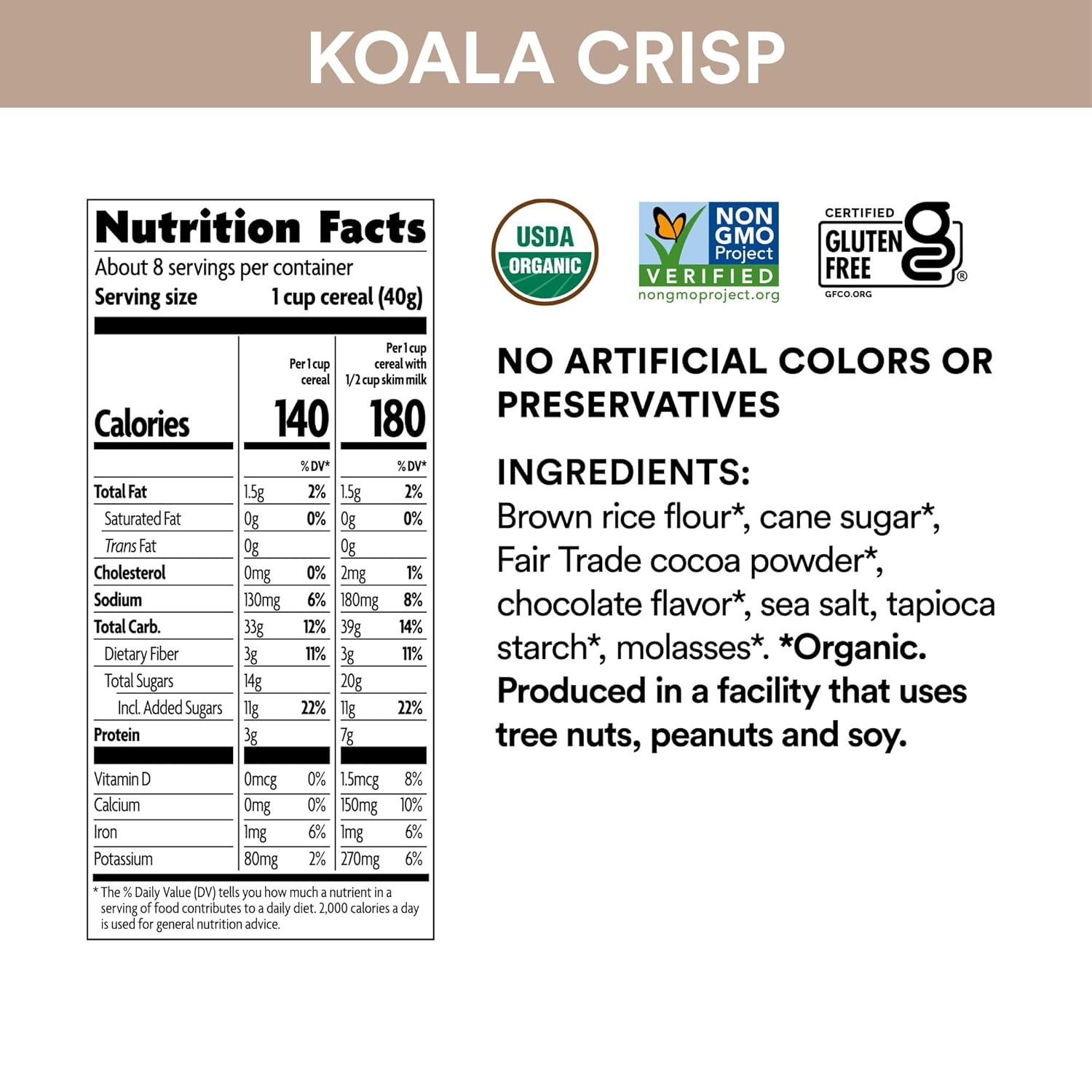 EnviroKidz Organic Koala Crisp Cereal, 11.5 oz (Pack of 1), Chocolate, Gluten Free, Non-GMO, Fair Trade, by Nature’s Path(Koala Crisp Chocolate)