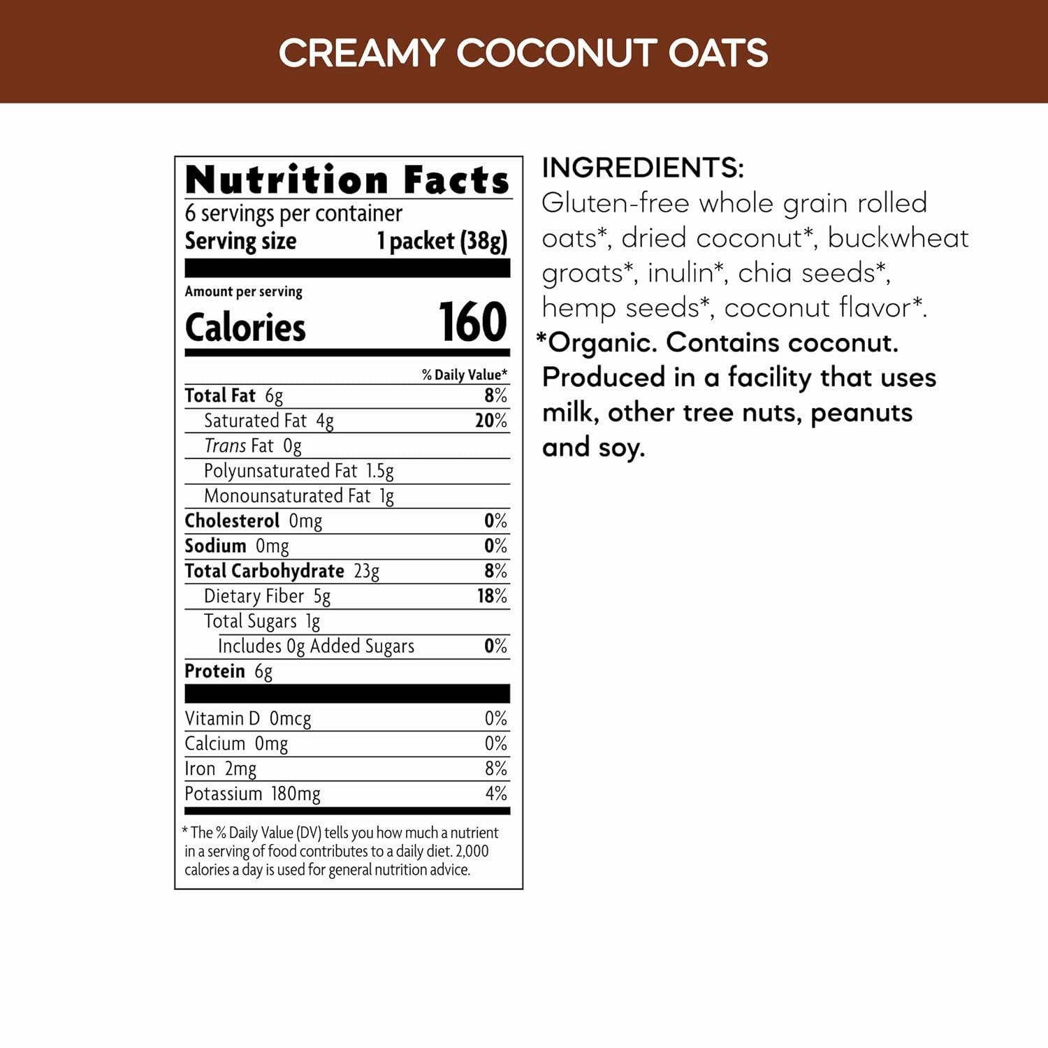 Nature’s Path Organic Qi’a Superseeds & Grains Instant Oatmeal, 8 oz (Pack of 6), Gluten Free, Non-GMO(Creamy Coconut Instant)
