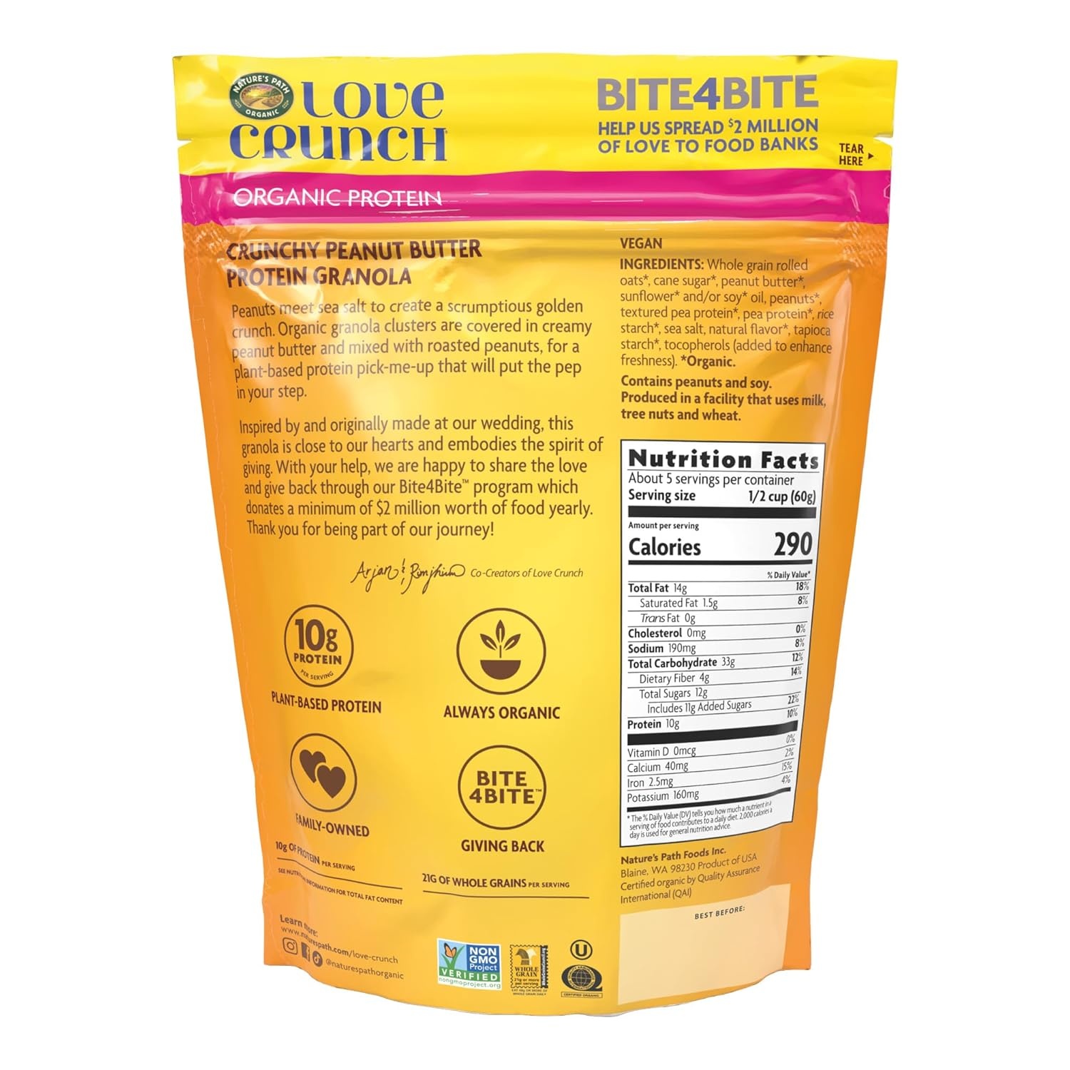 Love Crunch Organic Chocolate & Almond Butter Protein Granola, 11 oz (Pack of 1), Non-GMO, Fair Trade, by Nature’s Path(Peanut Butter)