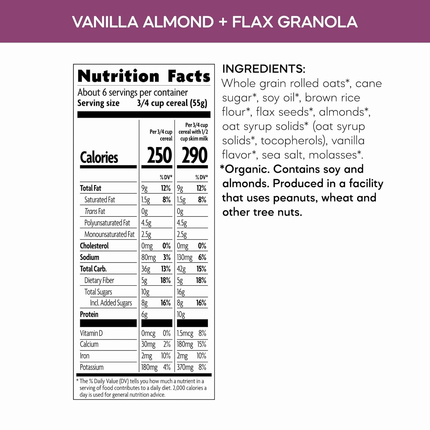 Nature’s Path Organic Hemp Hearts Granola, 11.5 Ounce (Pack of 6), Non-GMO, 30g Whole Grains, Heart Healthy, 10g Plant Based Protein, with Omega-3 Rich Flax Seeds(Vanilla Almond + Flax)