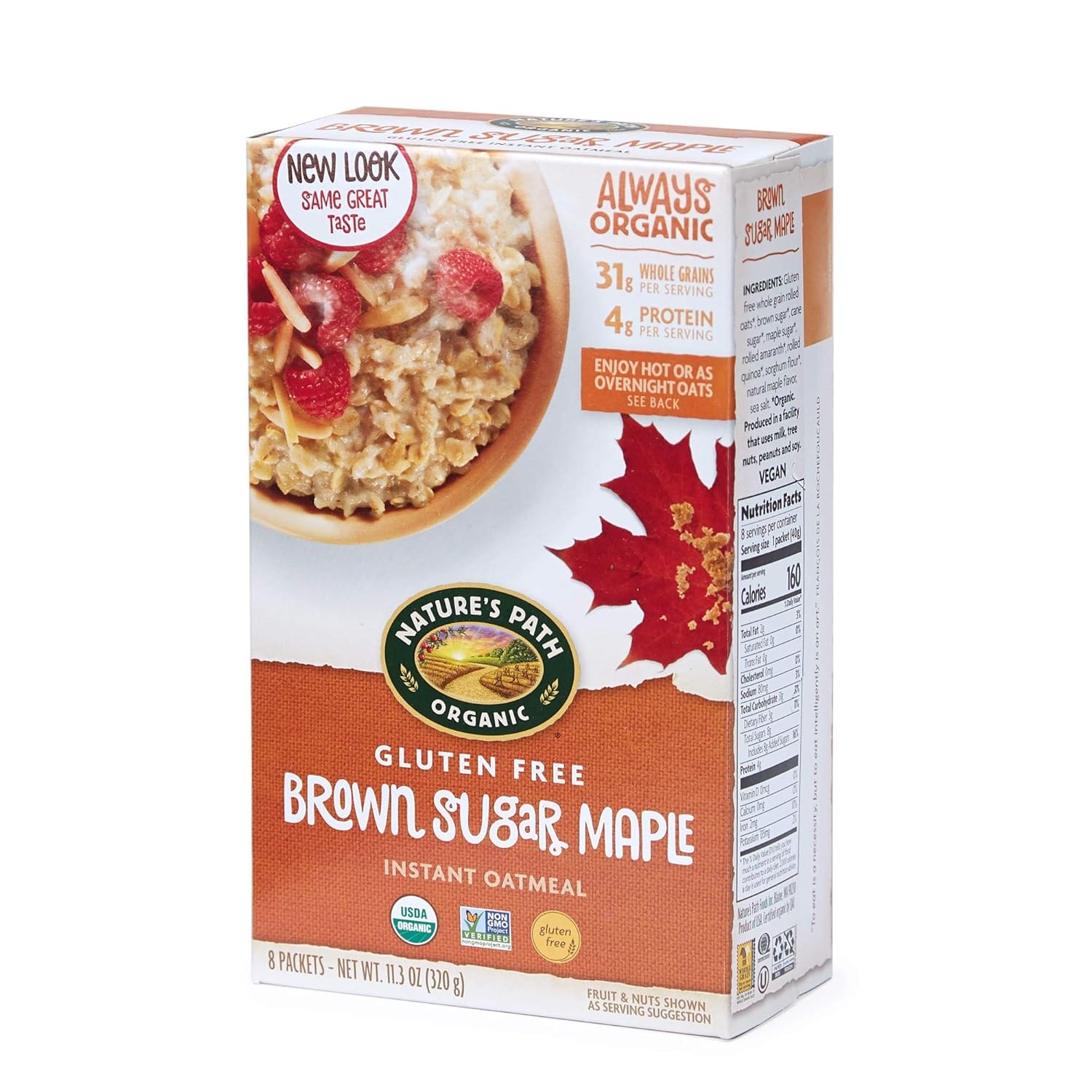 Nature’s Path Organic Gluten Free Brown Sugar Maple Instant Oatmeal, 32 Packet, Non-GMO, 31g Whole Grains, 4g Plant Based Protein , 11 Ounce(Pack Of 4)(Brown Sugar Maple – GF)
