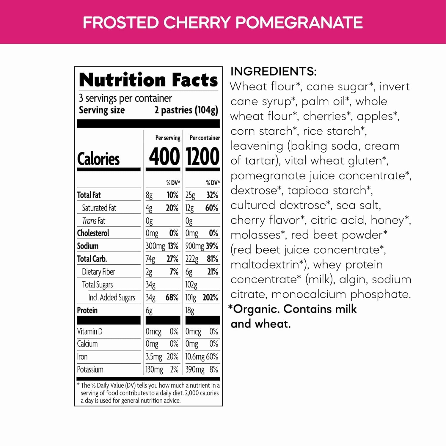 Nature’s Path Organic Frosted Cherry Pomegranate Toaster Pastries, 11 oz (Pack of 1), Non-GMO(Frosted Cherry Pomegranate)