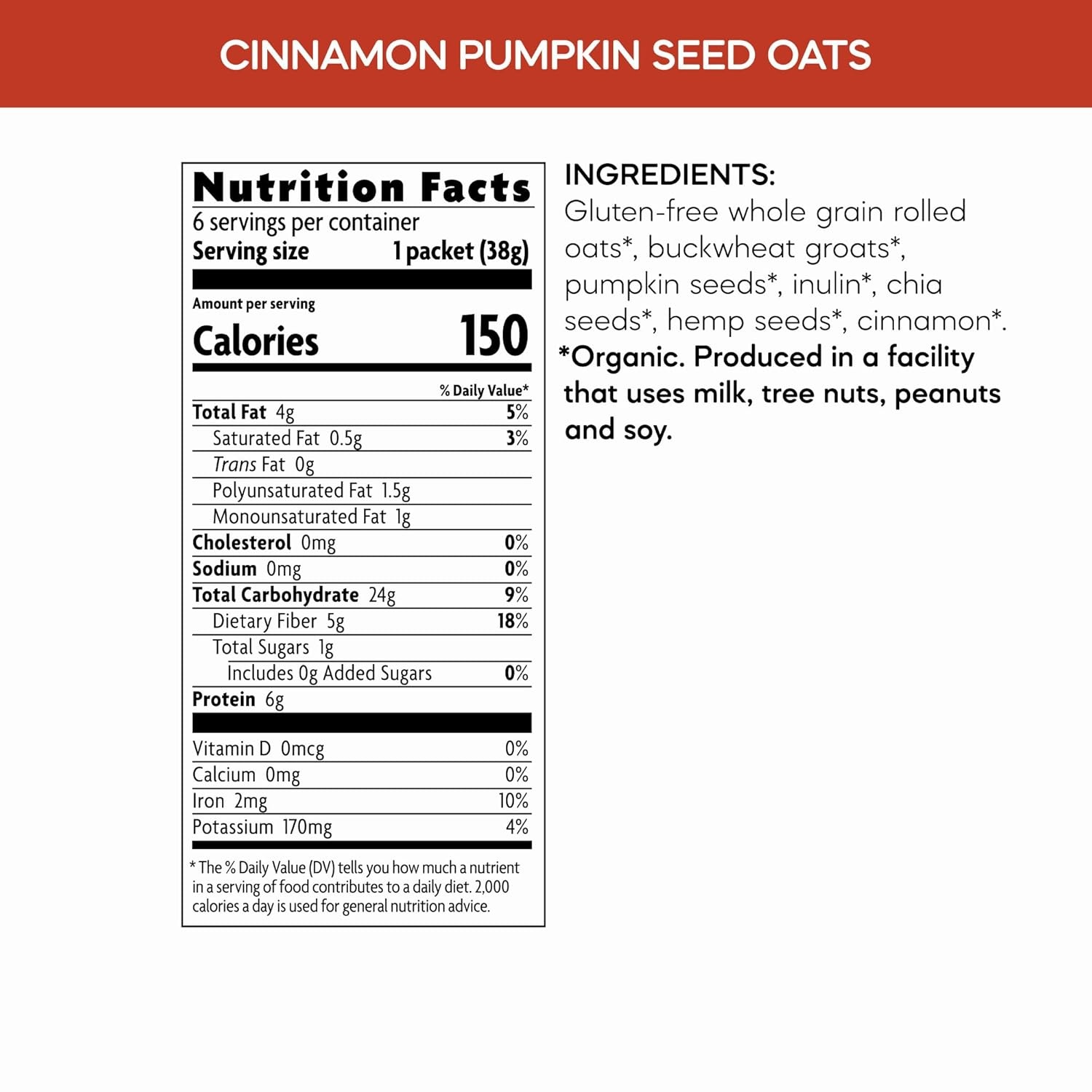 Nature’s Path Organic Qi’a Superseeds & Grains Instant Oatmeal, 8 oz (Pack of 6), Gluten Free, Non-GMO(Cinnamon Pumpkin Seed)