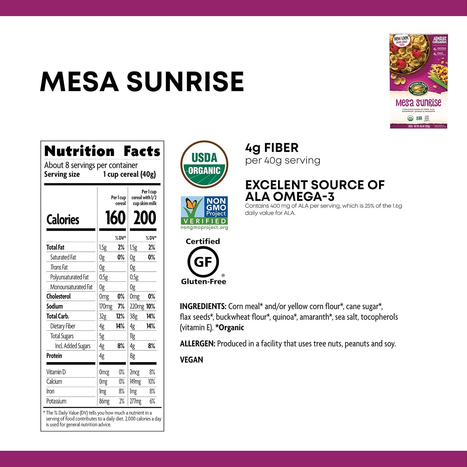 Nature’s Path Organic Sunrise Crunchy Honey Cereal, 10.6 oz (Pack of 6), Gluten Free, Non-GMO(Mesa Sunrise – GF)