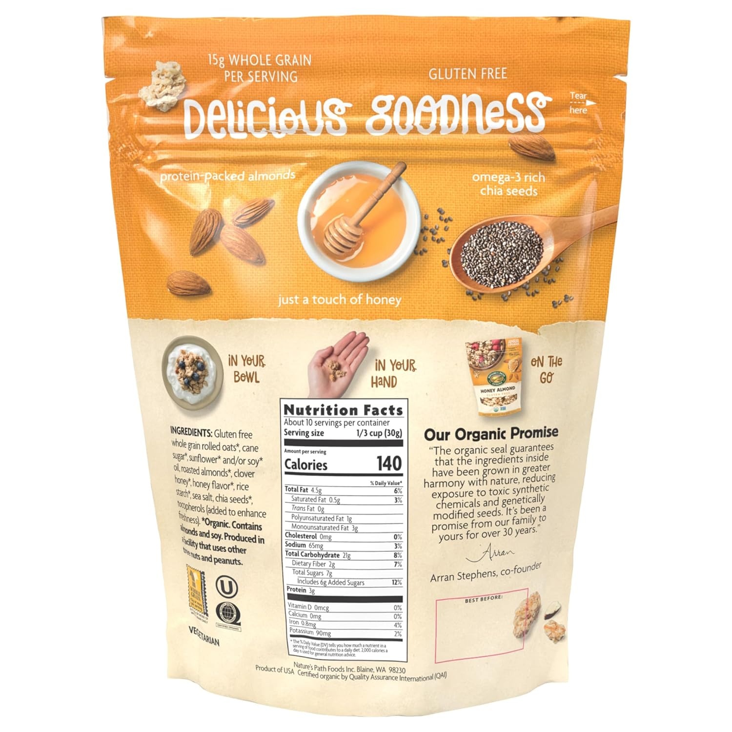 Natures Path, Granola Honey Almond Organic, 11 Ounce(Honey Almond)
