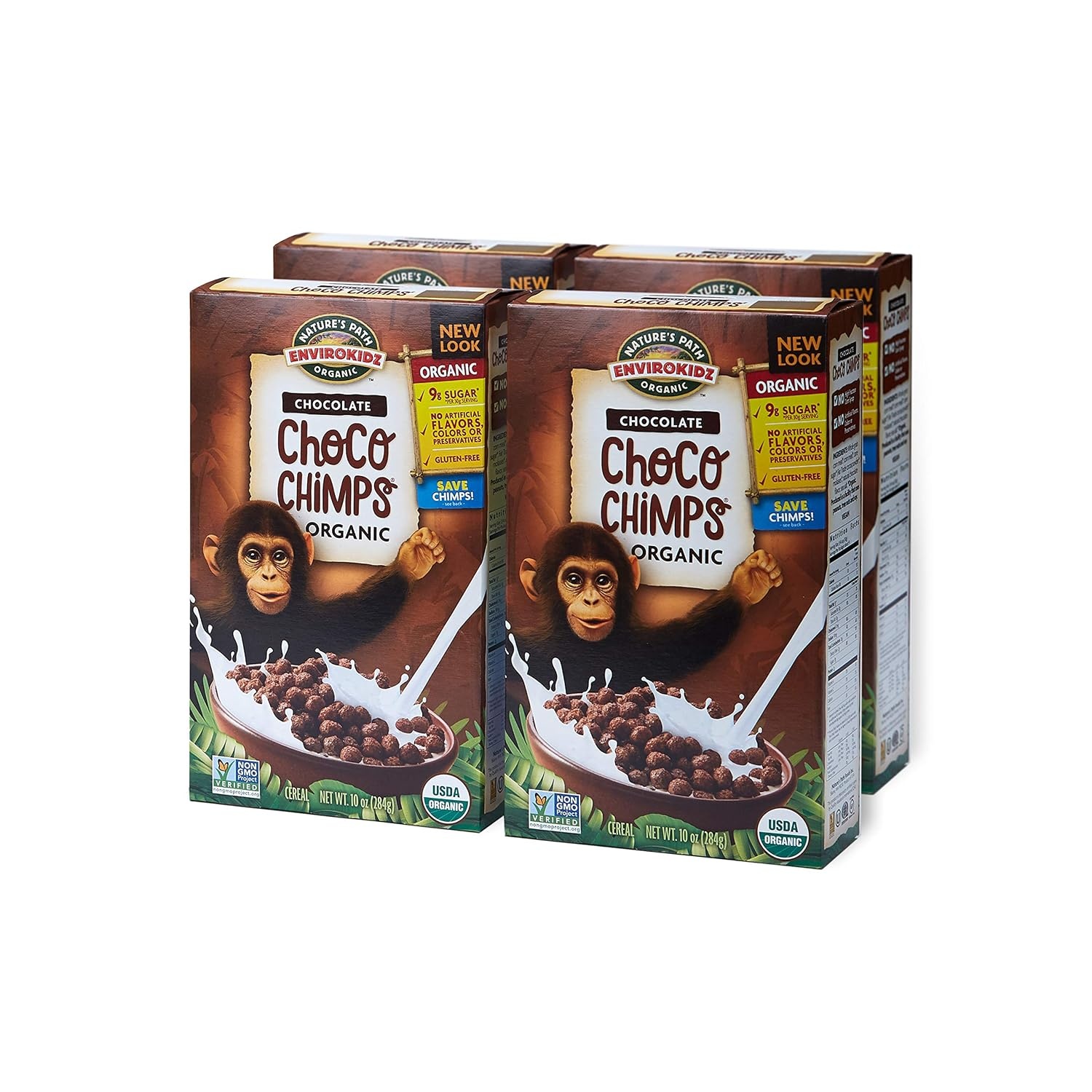 Choco Chimps Organic Chocolate Cereal, 10 Ounce (Pack of 4), Gluten Free, Non-GMO, Fair Trade, EnviroKidz by Nature’s Path
