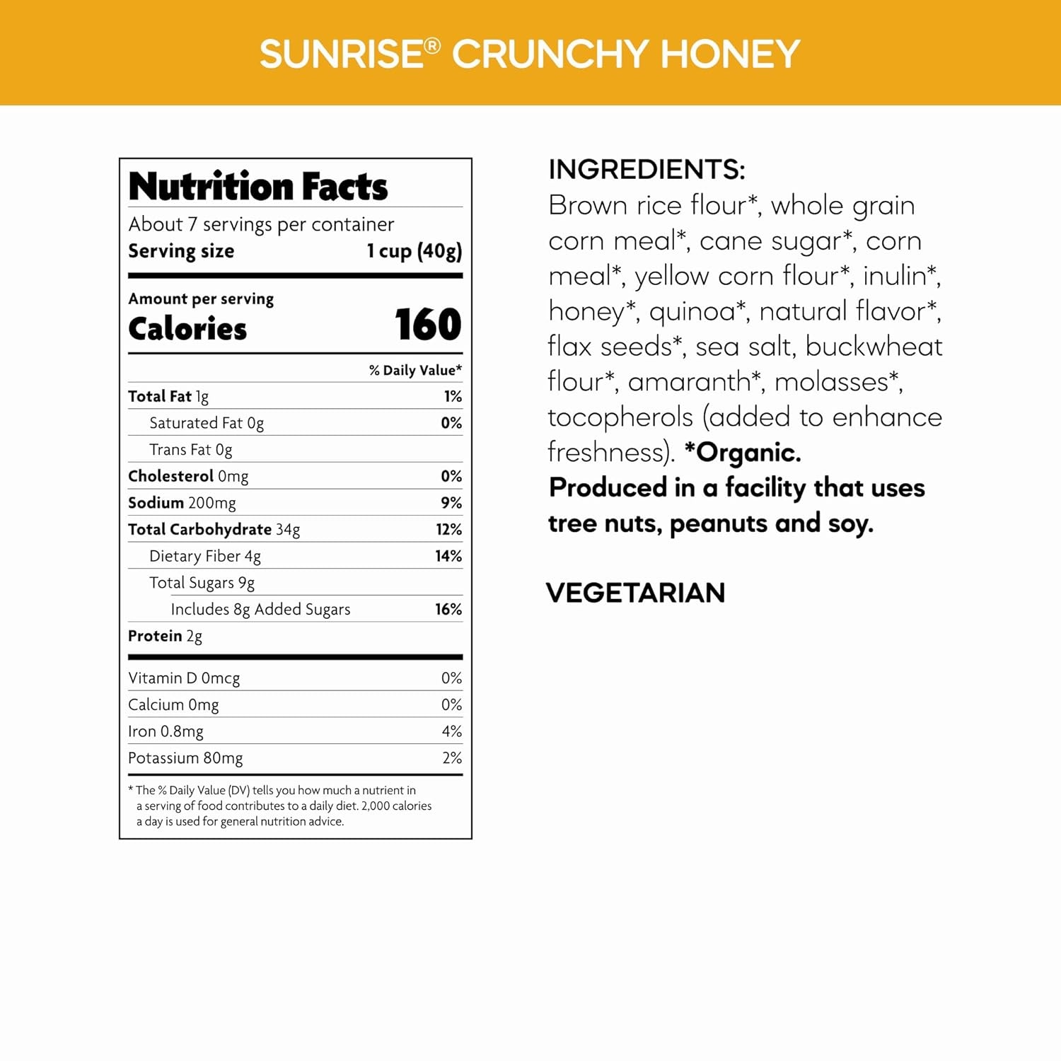 Natures Path, Cereal Sunrise Crunchy Honey Organic, 10.6 Ounce(Honey)