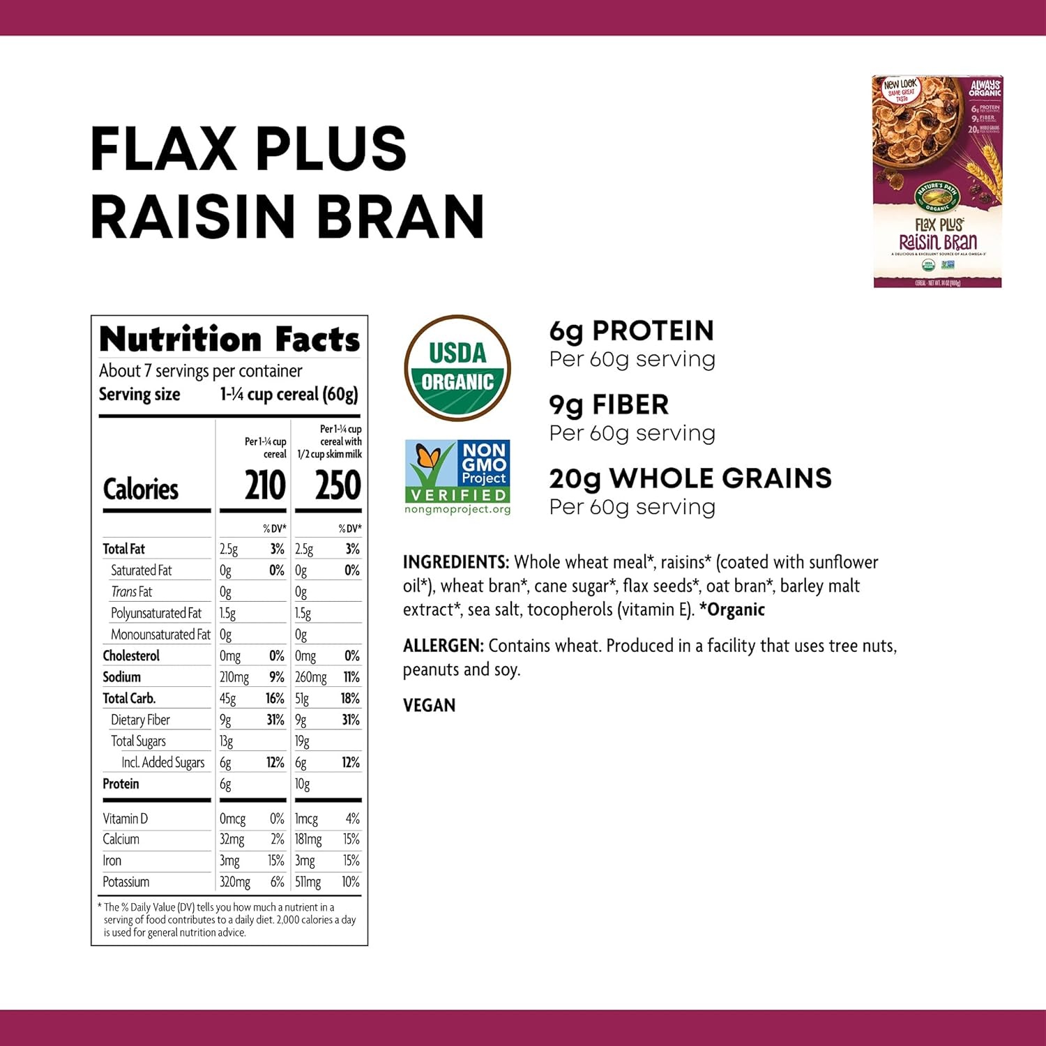 Nature’s Path, Cereal Flax Plus Flakes Organic, 13.25 Ounce(Raisin Bran)