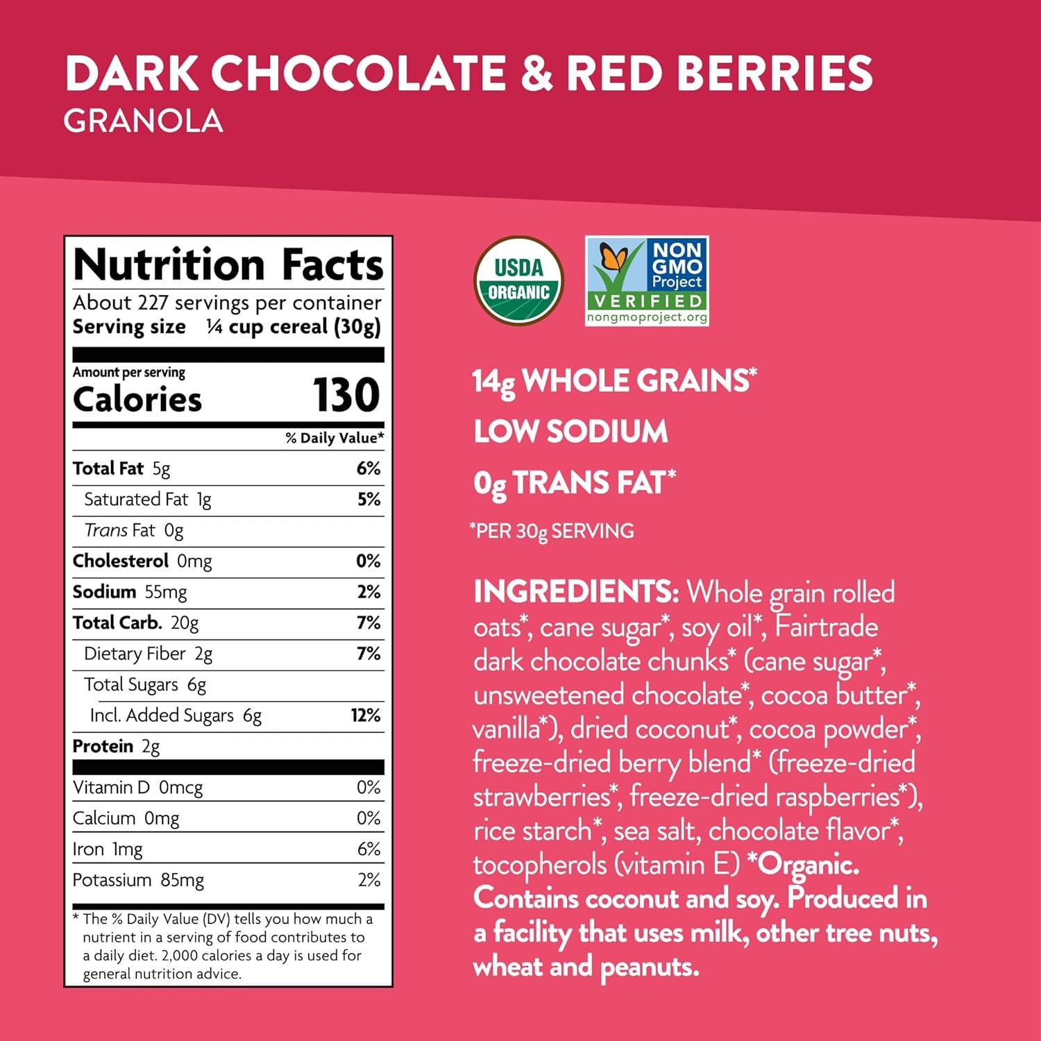 Nature’s Path Organic Hemp Hearts Granola, 25 lb (Pack of 1), Non-GMO(Dark Chocolate & Red Berries)