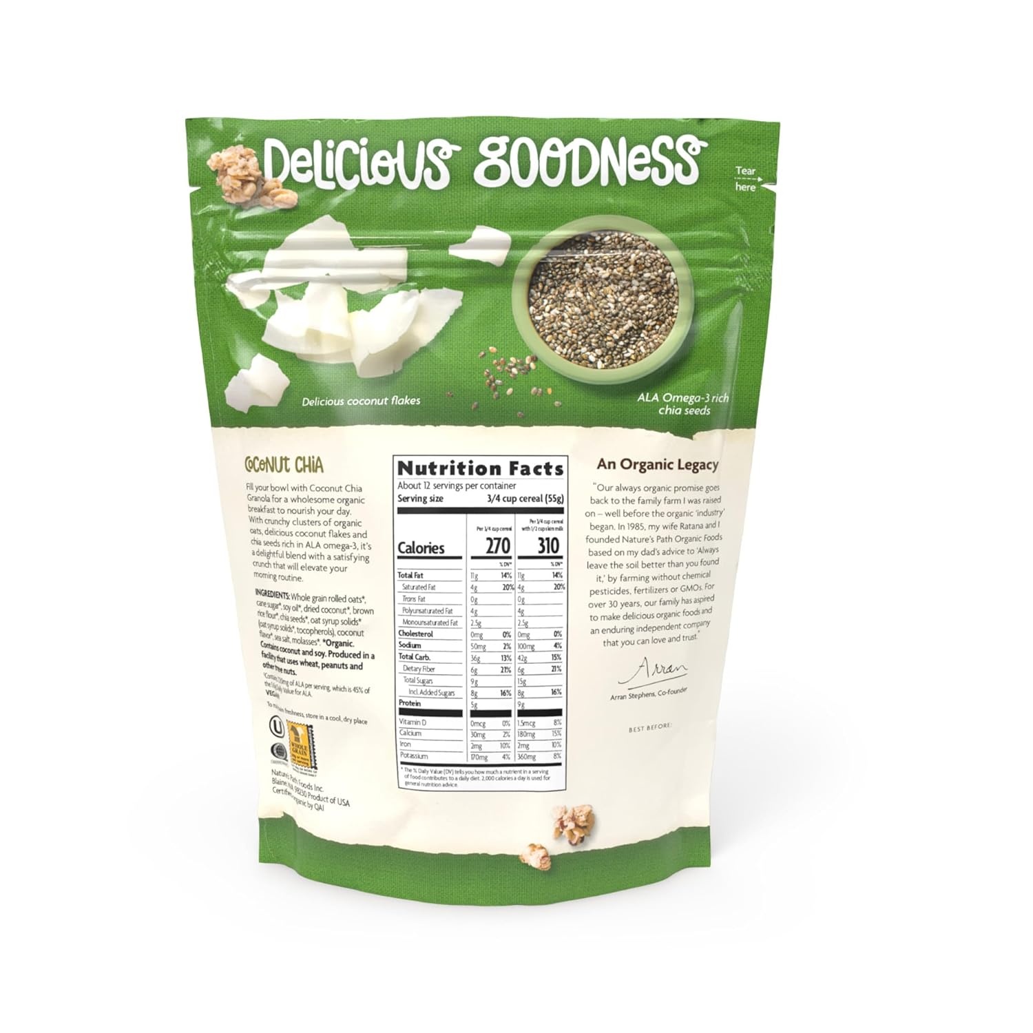 Nature’s Path Organic Pumpkin Seed + Flax Granola, 24.7 oz (Pack of 6), Non-GMO(Coconut Chia)