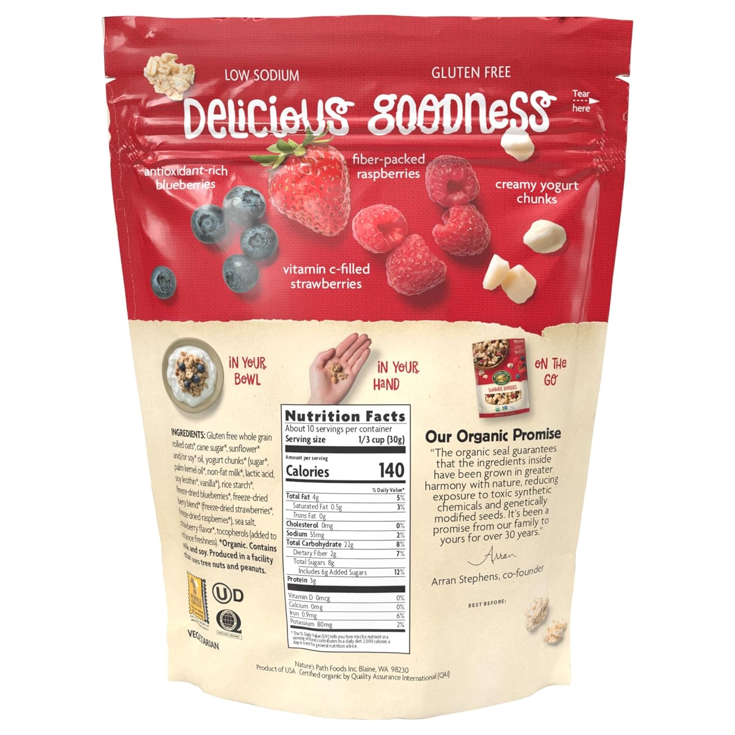 Nature’s Path Organic Summer Berries Granola, 11 oz (Pack of 8), Gluten Free, Non-GMO(Summer Berries)