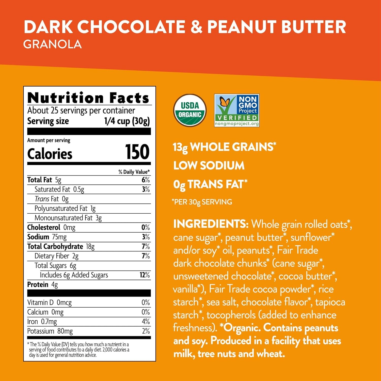 Love Crunch Organic Dark Chocolate & Peanut Butter Granola, 26.4 oz (Pack of 6), Non-GMO, Fair Trade, by Nature’s Path(Dark Chocolate & Peanut Butter)