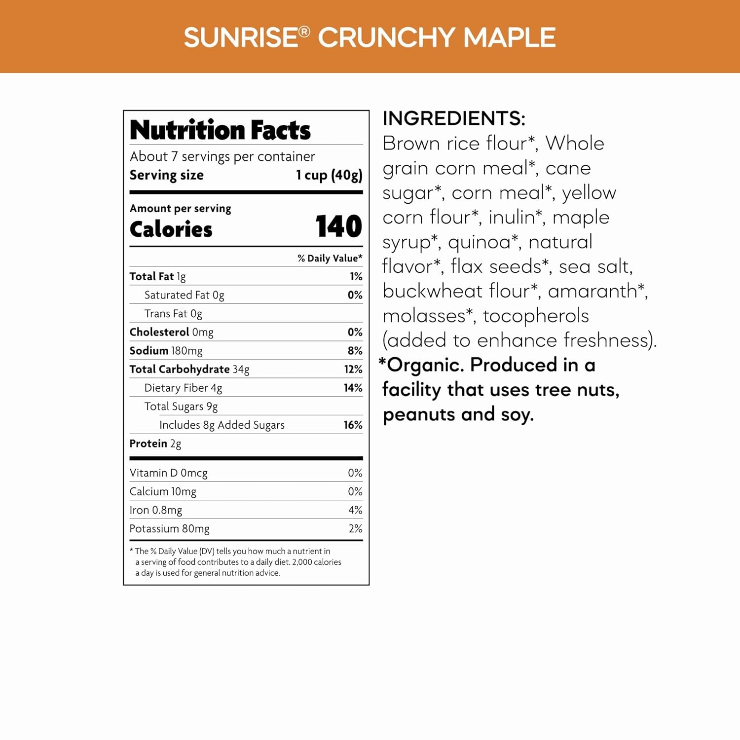 Natures Path, Cereal Sunrise Crunchy Honey Organic, 10.6 Ounce(Maple)