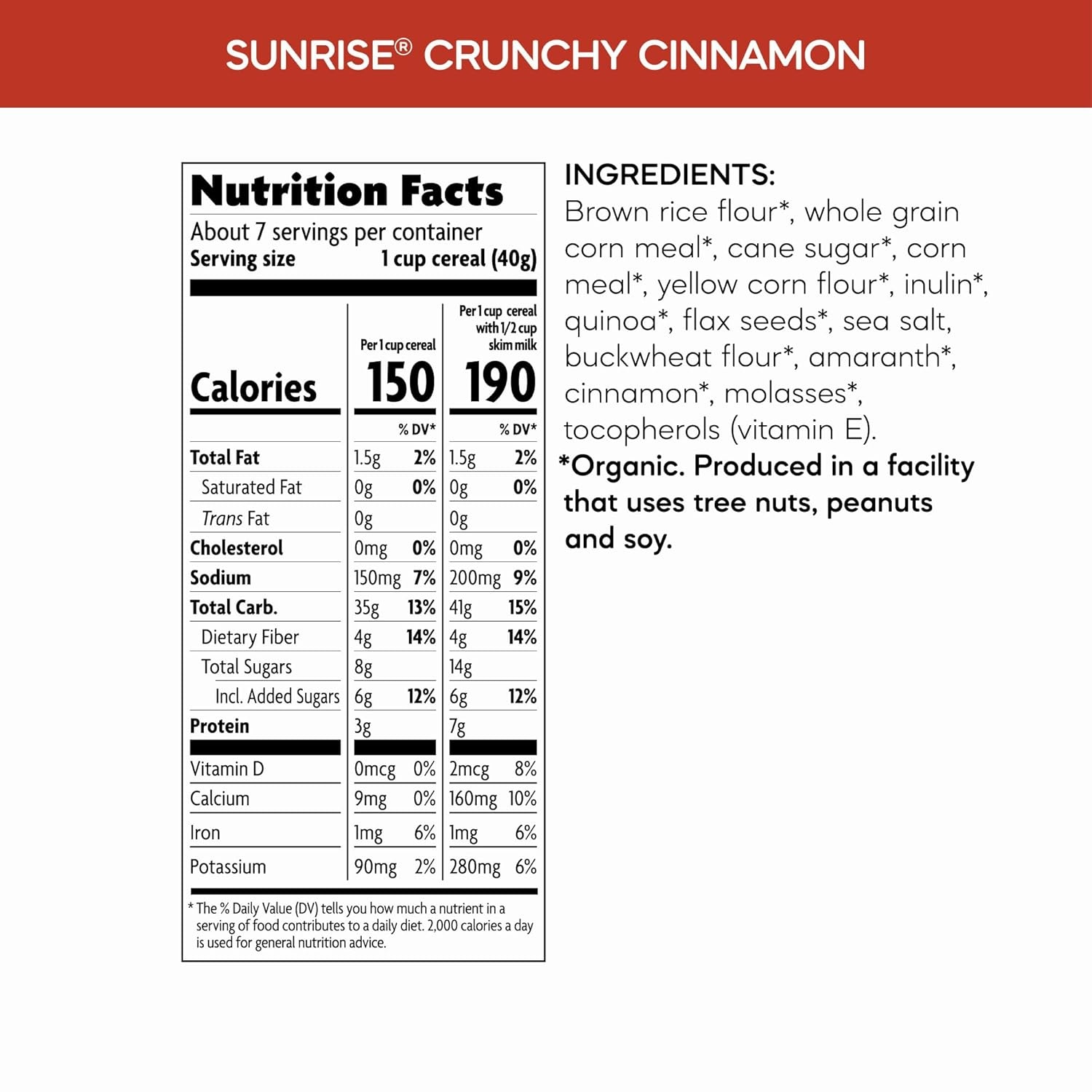 Natures Path, Cereal Sunrise Crunchy Honey Organic, 10.6 Ounce(Cinnamon)