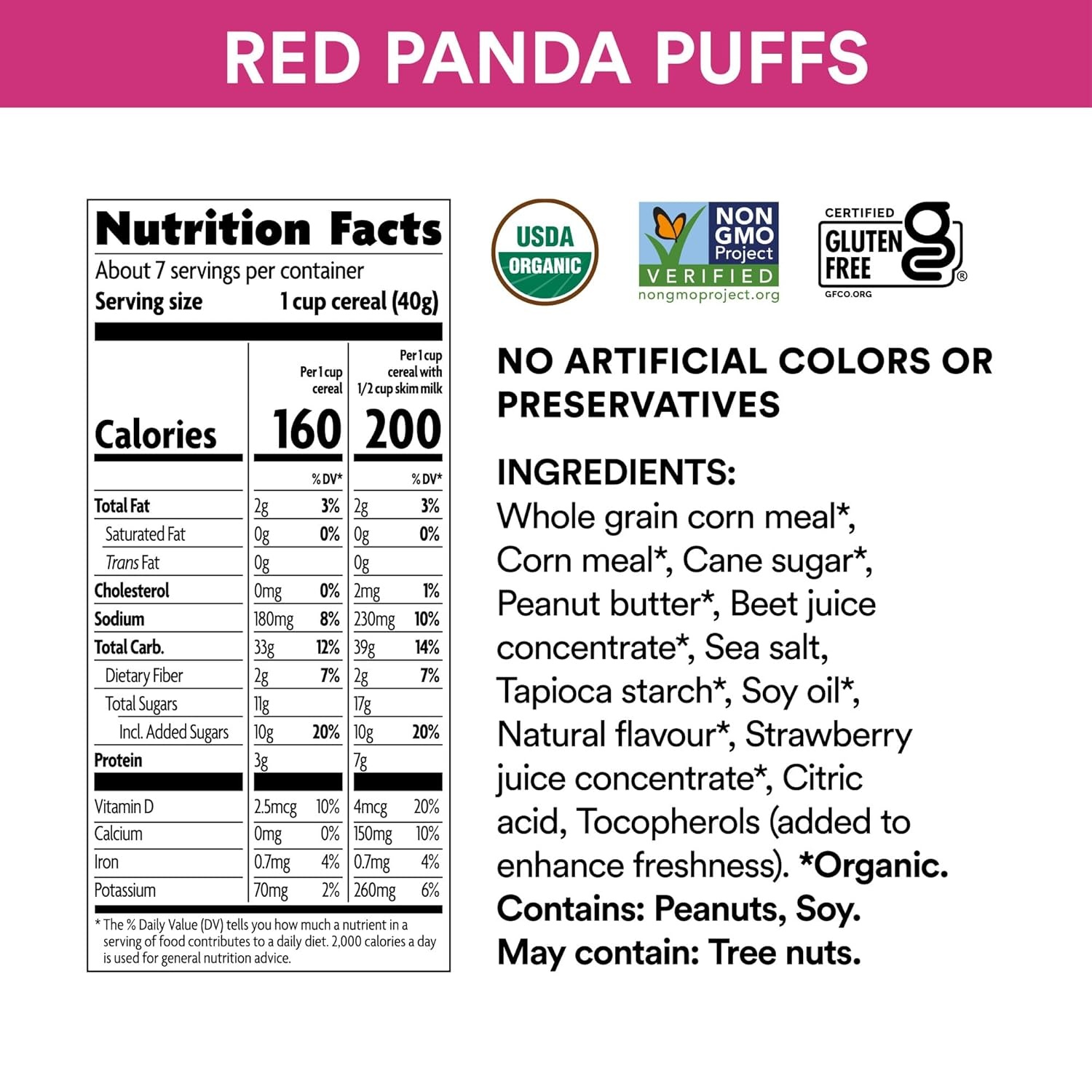 EnviroKidz Organic Red Panda Puffs Cereal, 10 oz (Pack of 12), Peanut Butter & Strawberry, Gluten Free, Non-GMO, by Nature’s Path