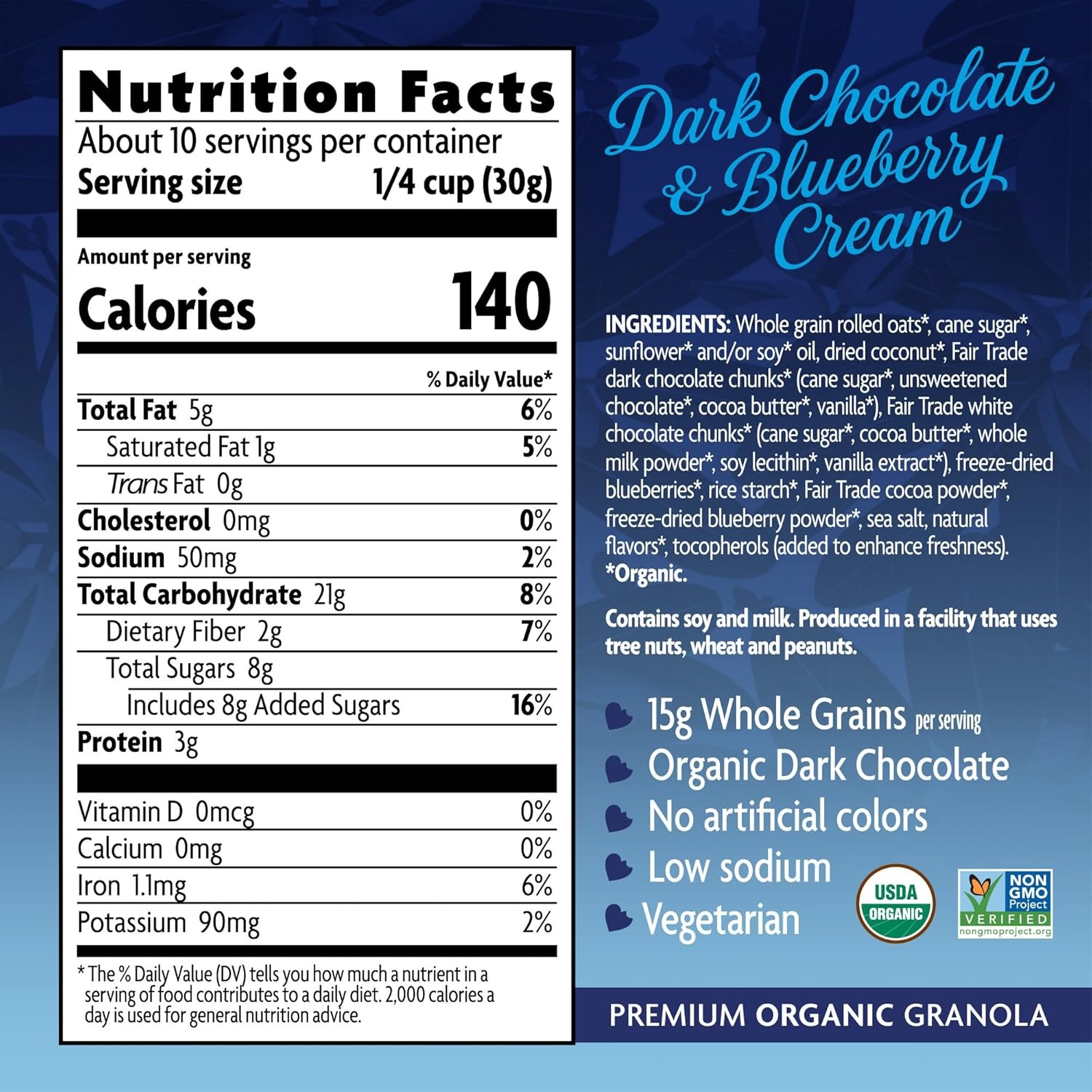 Love Crunch Organic Dark Chocolate & Blueberry Cream Granola, 11.5 oz (Pack of 1), Non-GMO, Fair Trade, by Nature’s Path(11.5 Ounce (Pack of 6))