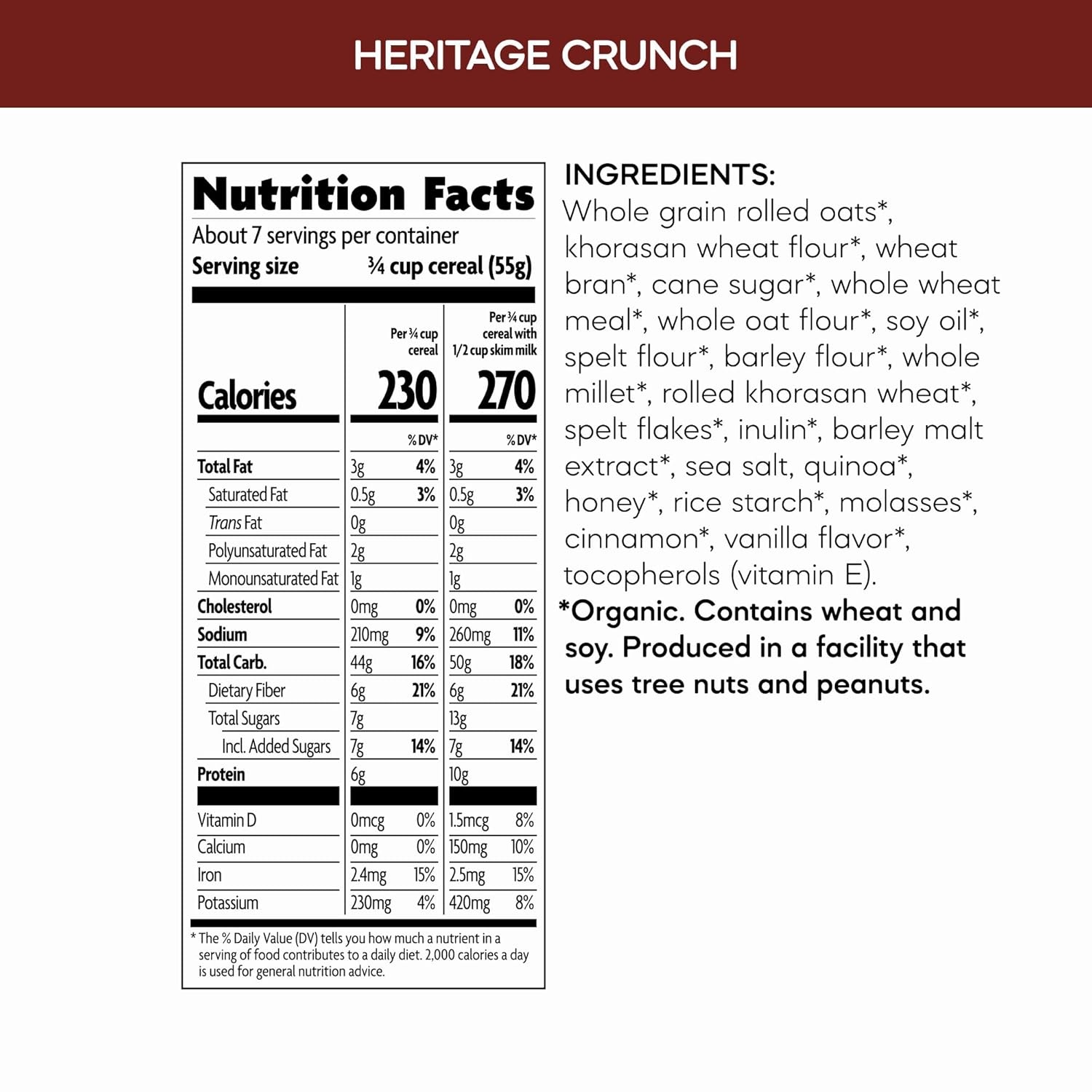 Nature’s Path Organic Heritage Flakes® Cereal, 13.25 oz (Pack of 1), Ancient Grains, 23g Whole Grains, Non-GMO(Heritage Crunch)