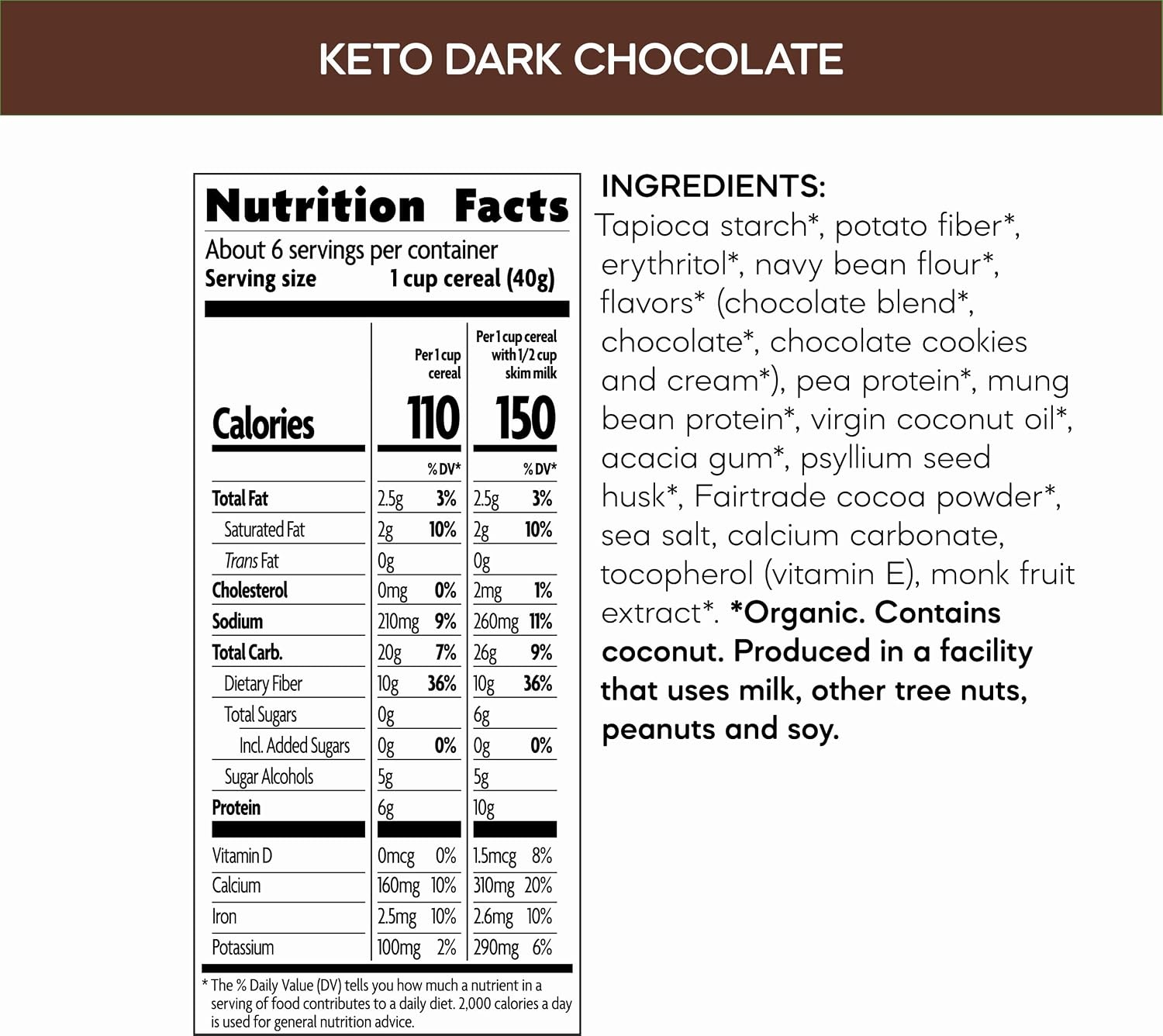 Nature’s Path Organic Dark Chocolate Keto Cereal, Keto Certified, Non-GMO, Gluten Free, 3g Net Carbs, 7g Plant Based Protein, 9 Ounce (Pack of 12)(Dark Chocolate Keto Cereal)