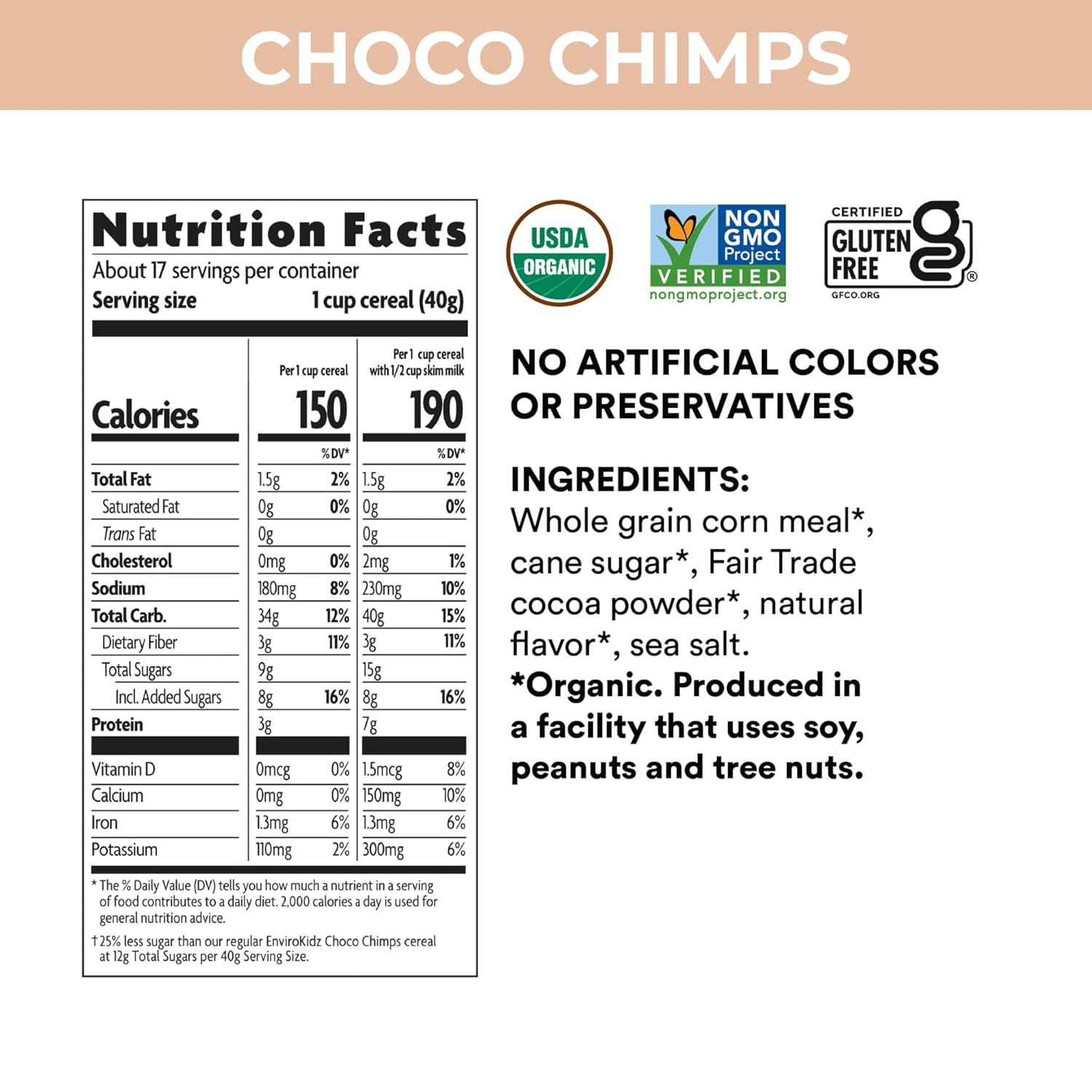 EnviroKidz Organic Choco Chimps Cereal, 24 oz (Pack of 1), Chocolate, Gluten Free, Non-GMO, Fair Trade, by Nature’s Path(24 Ounce (Pack of 2))