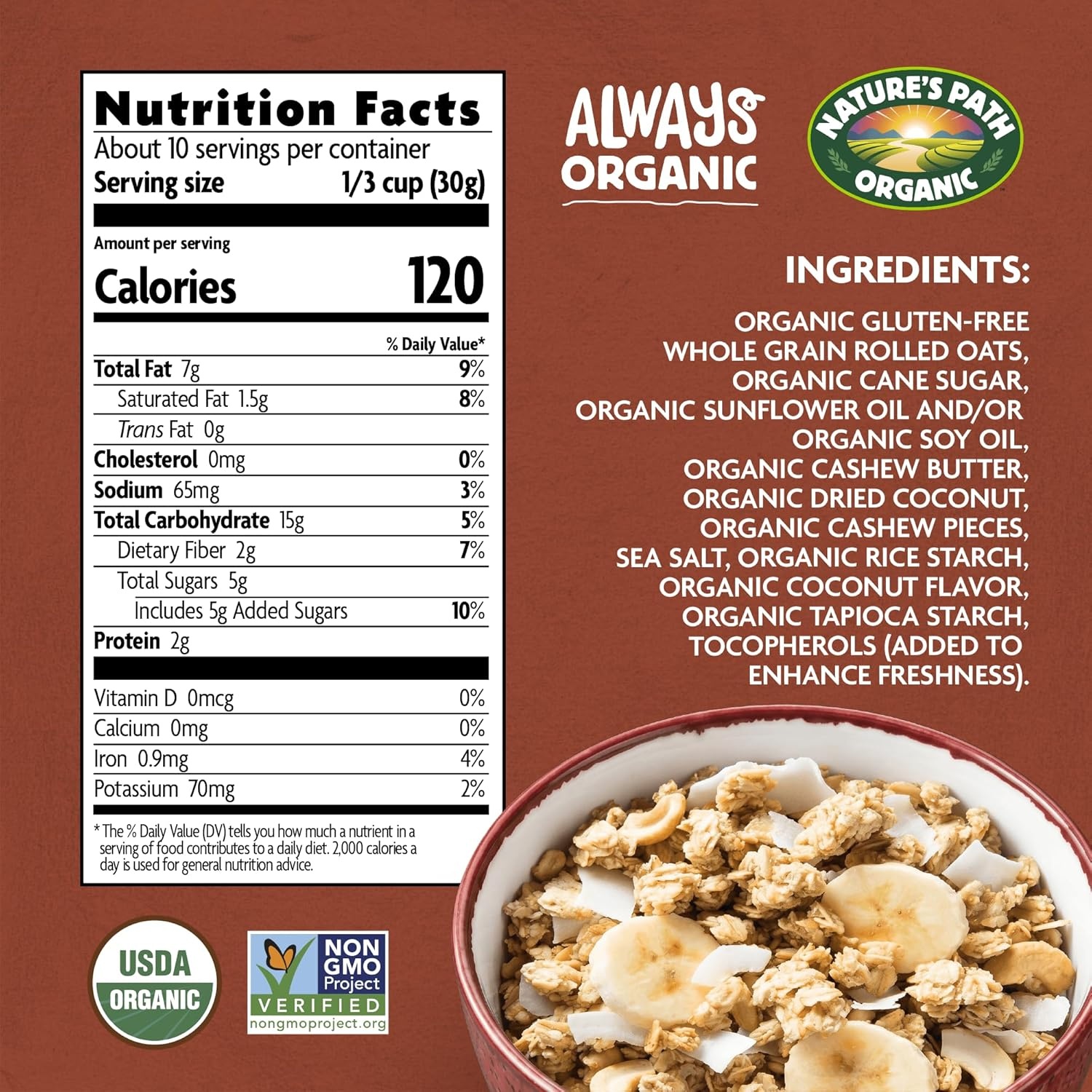 Nature’s Path Organic Coconut & Cashew Butter Granola, 11 oz (Pack of 8), Gluten Free, Non-GMO(Coconut & Cashew Butter)