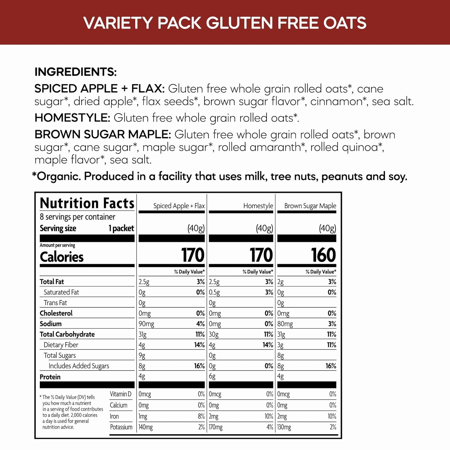 Nature’s Path Organic Homestyle Instant Oatmeal, 11.3 oz (Pack of 6), Gluten Free, Non-GMO(Variety Pack – GF)