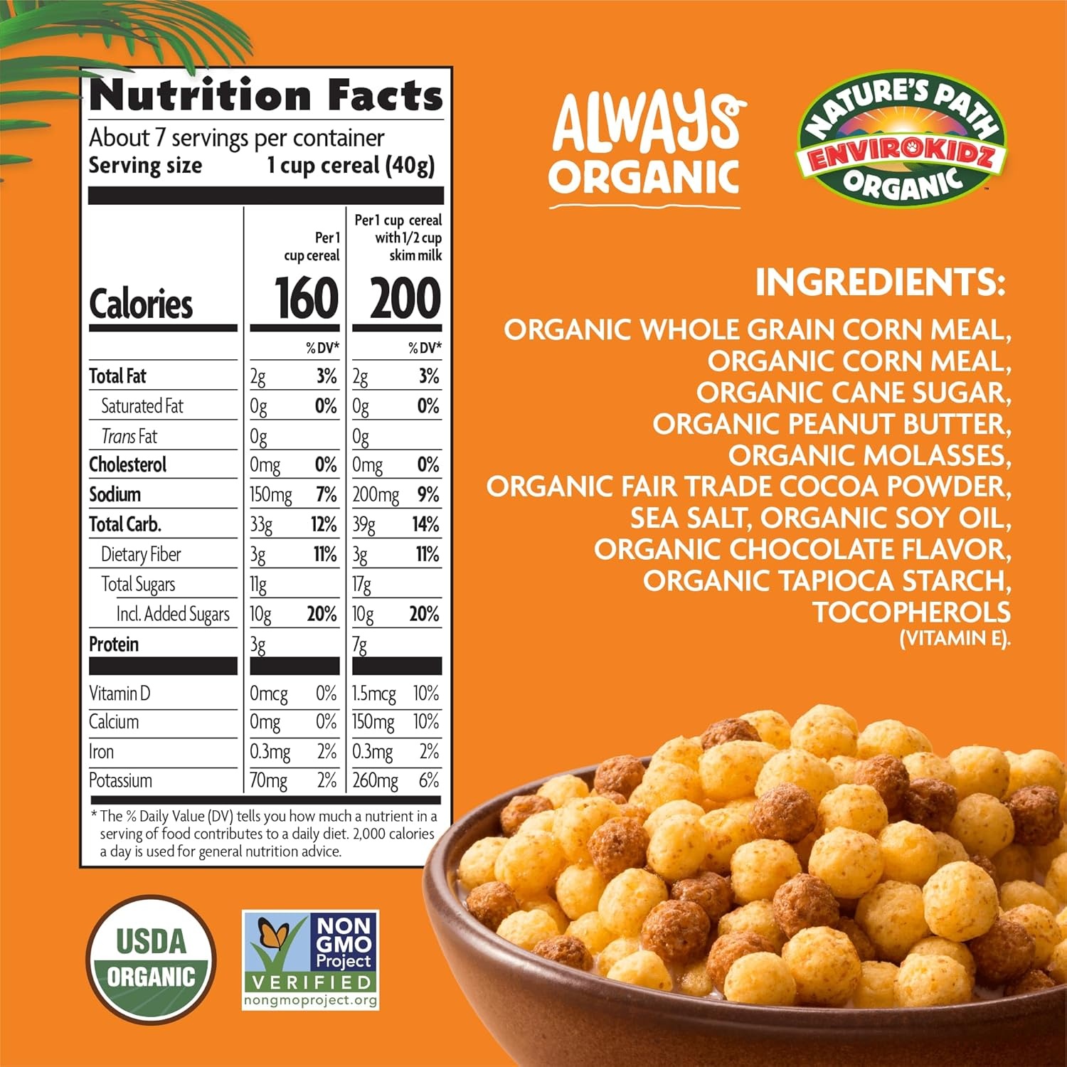 EnviroKidz Organic Leapin’ Lemurs Cereal, 10 oz (Pack of 1), Peanut Butter & Chocolate, Gluten Free, Fair Trade, by Nature’s Path