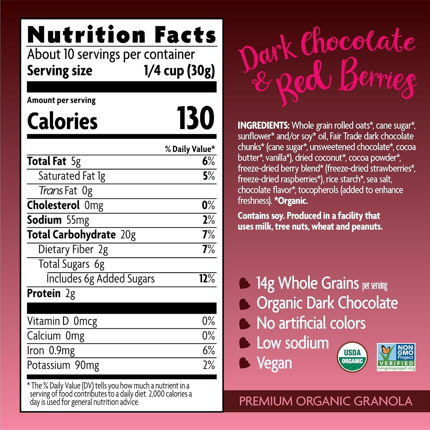Love Crunch Organic Dark Chocolate & Red Berries Granola, 11.5 oz (Pack of 1), Vegan, Non-GMO, Fair Trade, by Nature’s Path(11.5 Ounce (Pack of 1))