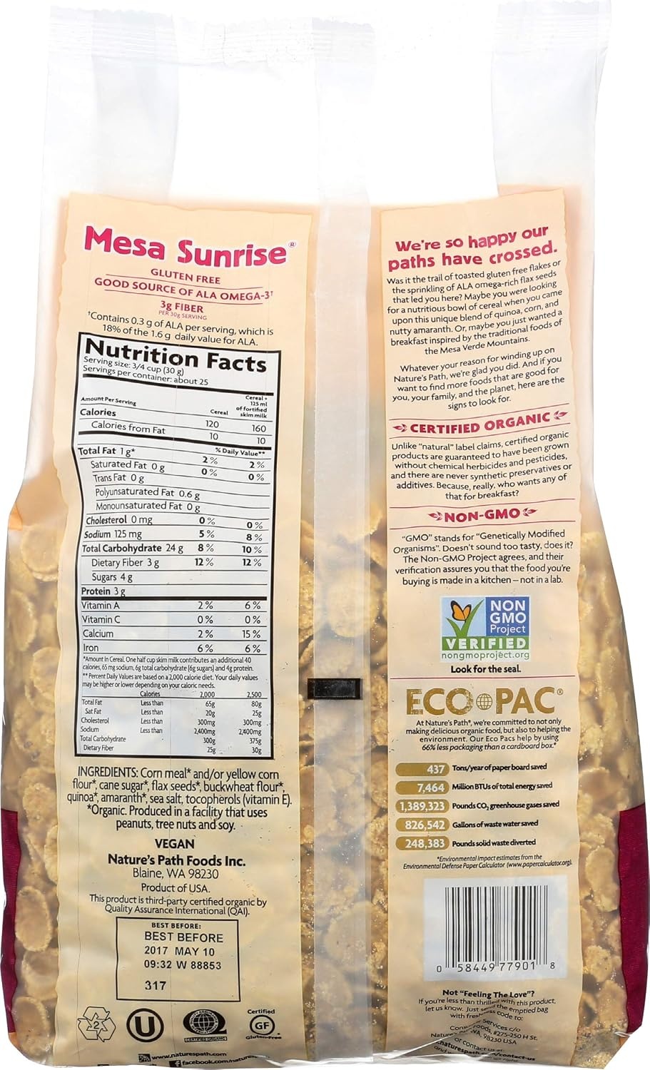 Nature’s Path Organic Mesa Sunrise Cereal, 26.4 oz (Pack of 1), Gluten Free, Earth Friendly Packaging(1.65 Pound (Pack of 1))