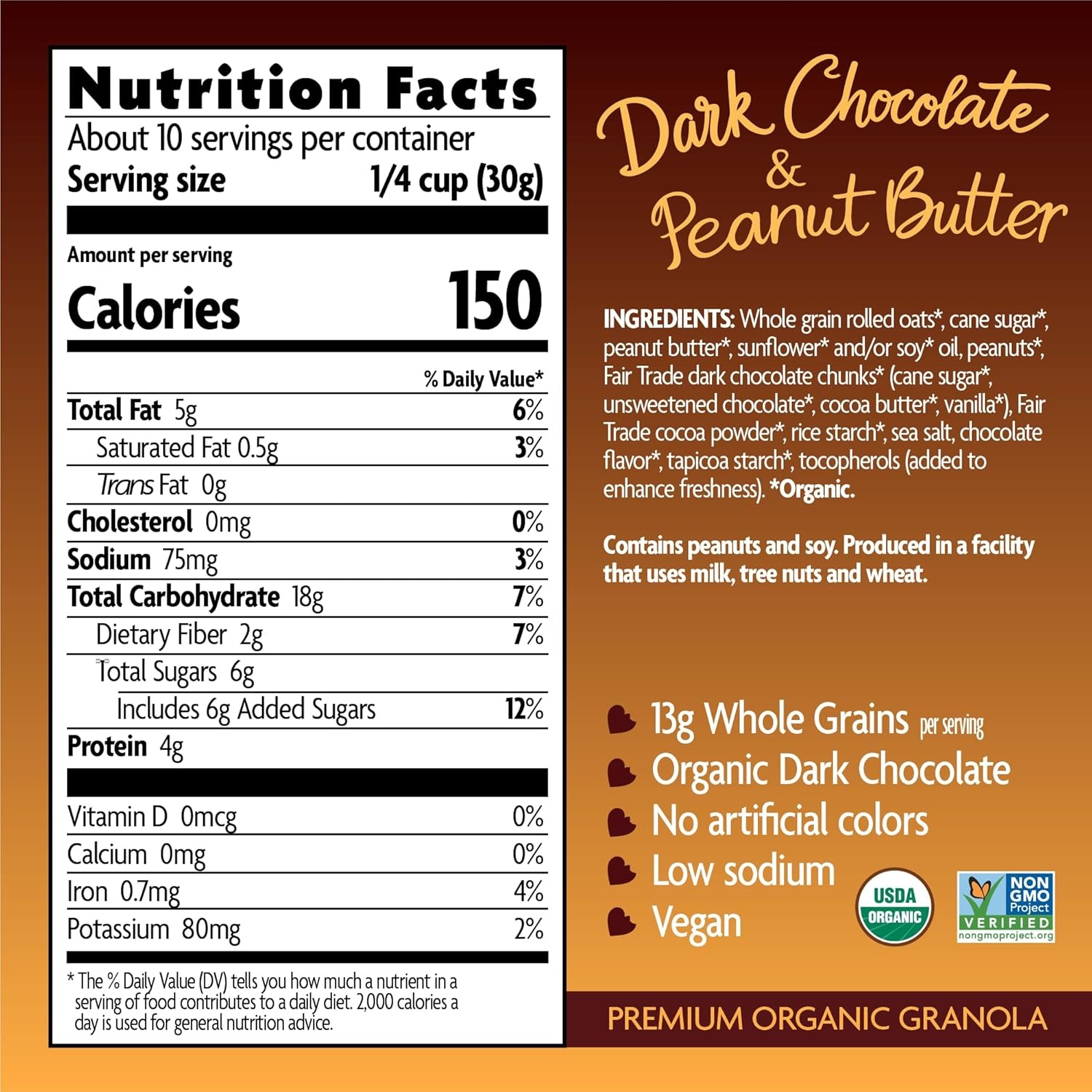 Love Crunch Organic Double Chocolate Chunk Granola, 11.5 oz (Pack of 6), Non-GMO, Fair Trade, by Nature’s Path(Dark Chocolate & Peanut Butter)