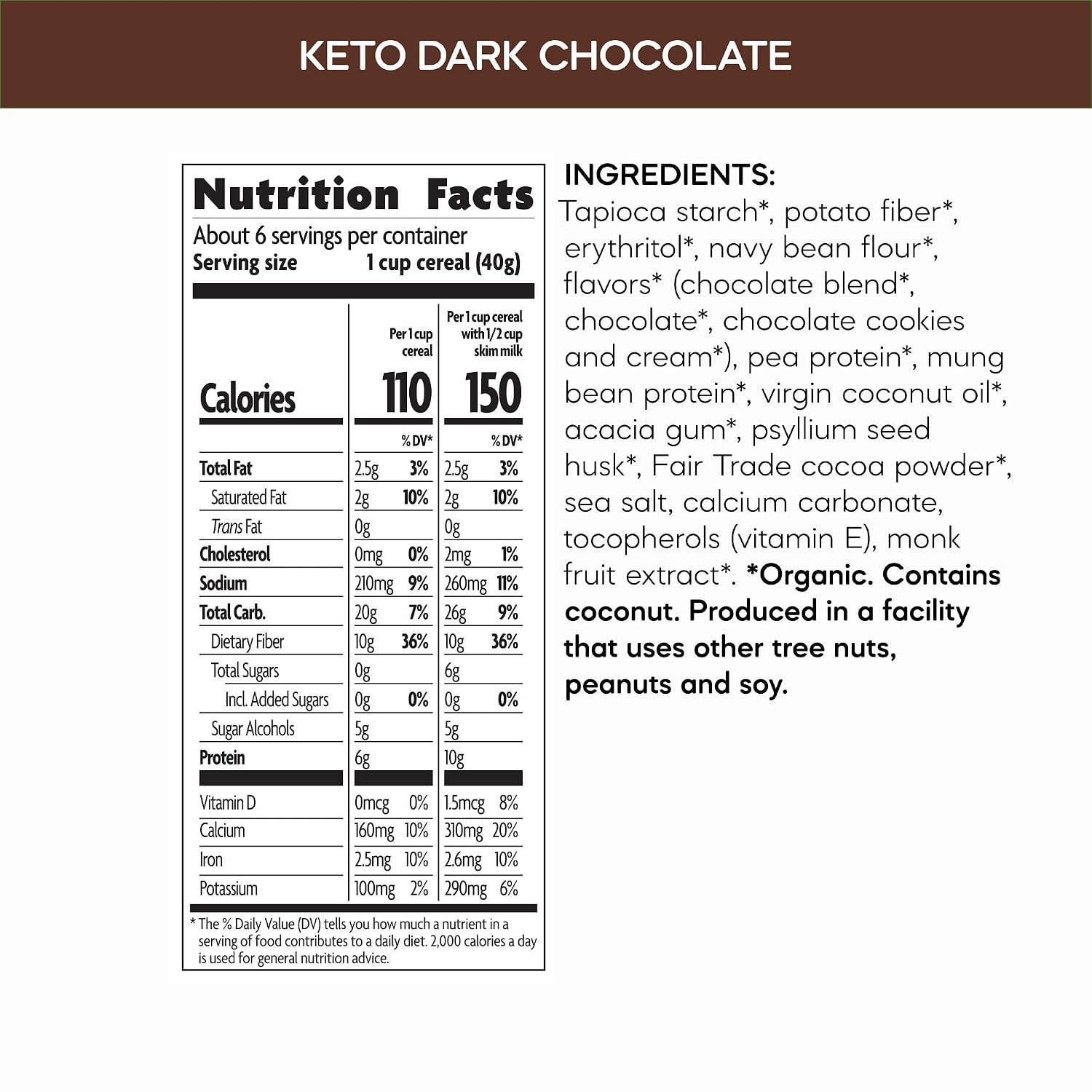 Nature’s Path Organic Dark Chocolate Keto Cereal, Keto Certified, Non-GMO, Gluten Free, 3g Net Carbs, 7g Plant Based Protein, 9 Ounce (Pack of 12)(Dark Chocolate Keto)