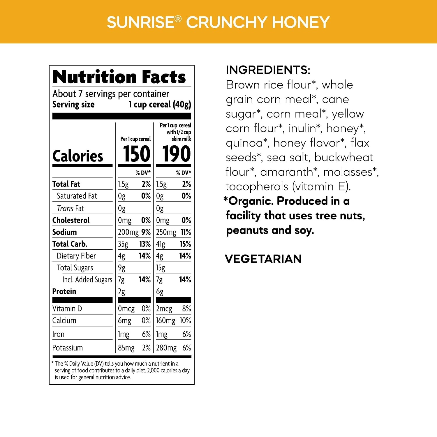 Nature’s Path Organic Sunrise Crunchy Honey Cereal, 10.6 oz (Pack of 6), Gluten Free, Non-GMO(Crunchy Honey Sunrise – GF)