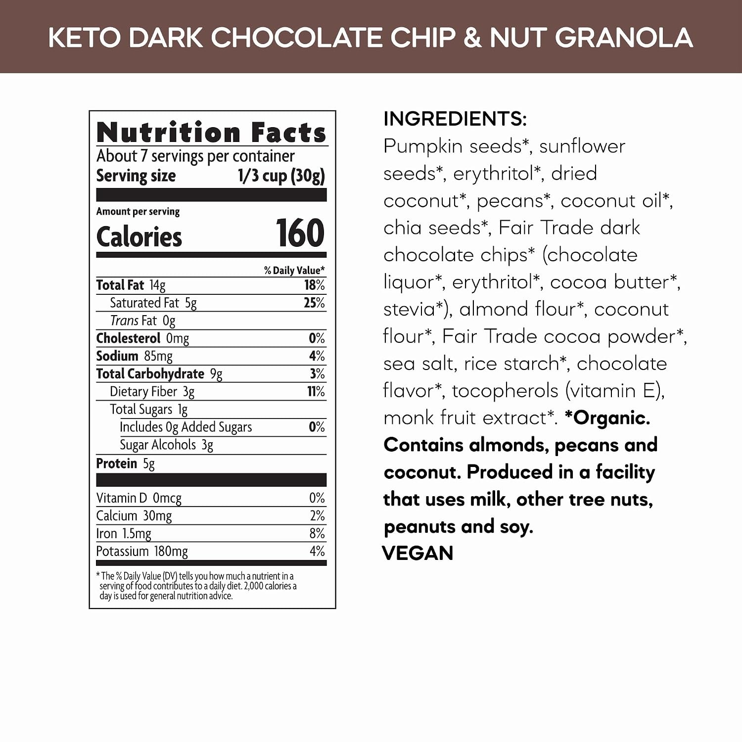 Nature’s Path Organic Dark Chocolate Keto Cereal, Keto Certified, Non-GMO, Gluten Free, 3g Net Carbs, 7g Plant Based Protein, 9 Ounce (Pack of 12)(Ketola Crunch® Dark Chocolate Chip & Nut)