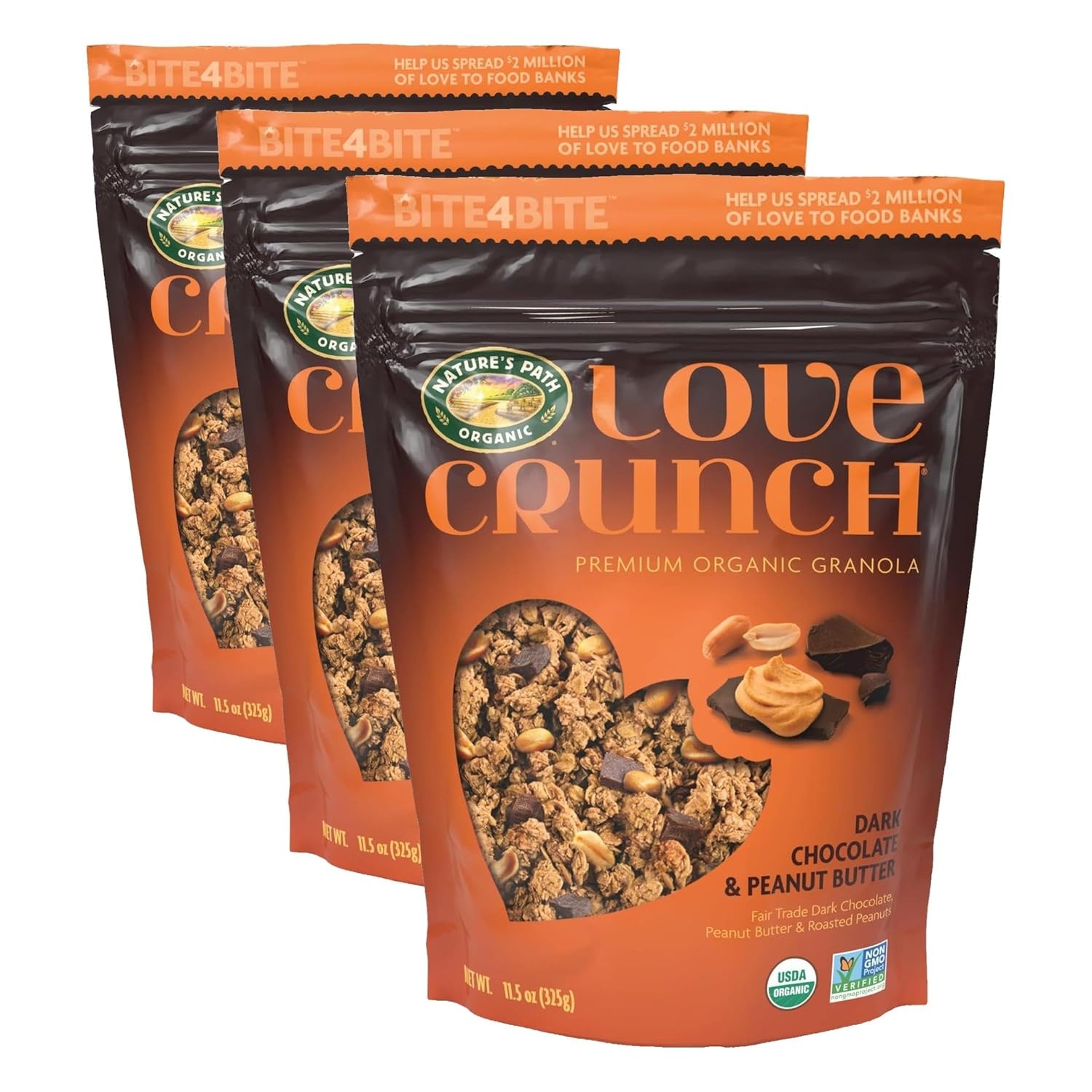 Love Crunch Organic Dark Chocolate & Coconut Granola, 11.5 oz (Pack of 1), Non-GMO, Fair Trade, by Nature’s Path(Dark Chocolate & Peanut Butter)