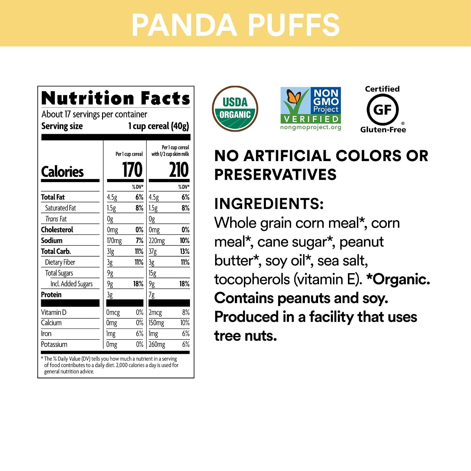 Panda Puffs Organic Peanut Butter Cereal, 1.54 Lbs. Earth Friendly Package (Pack of 3), Gluten Free, Non-GMO, EnviroKidz by Nature’s Path(Panda Puffs)