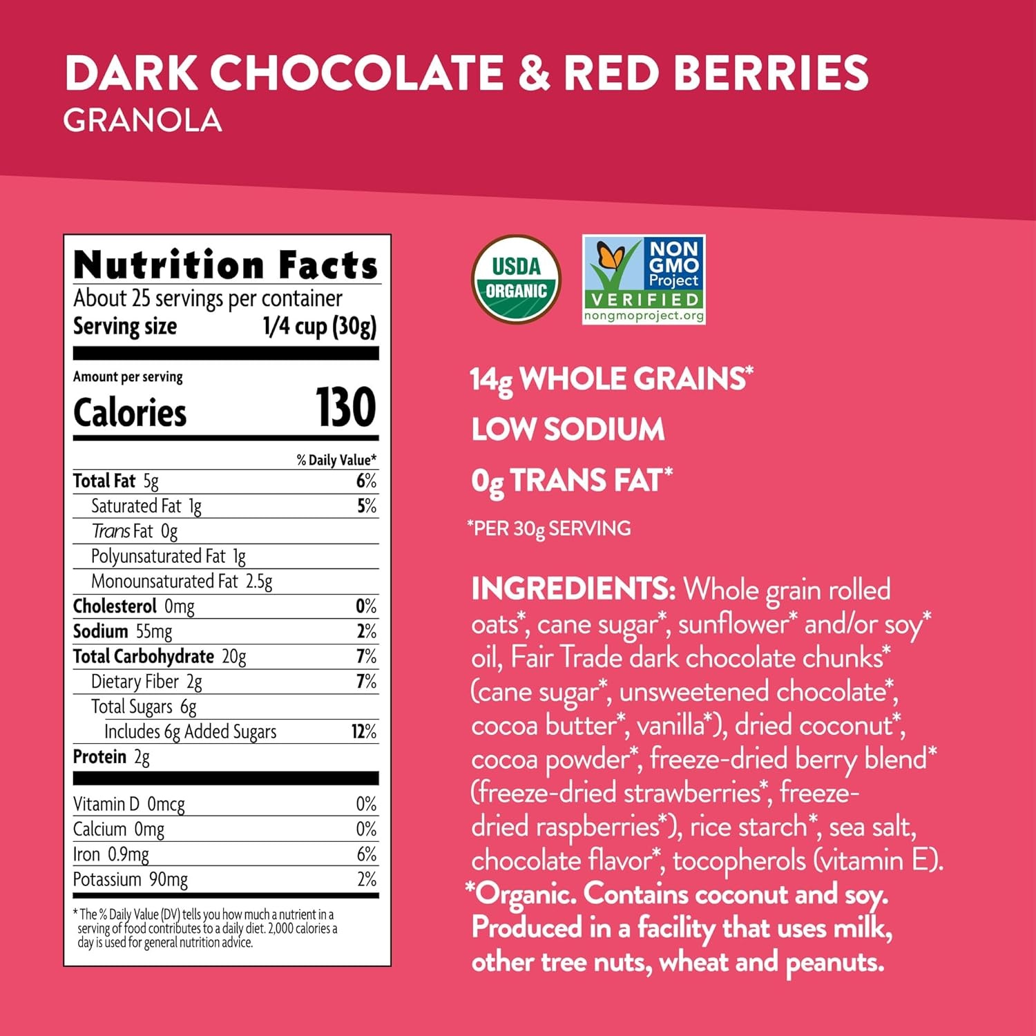 Love Crunch Organic Dark Chocolate & Peanut Butter Granola, 26.4 oz (Pack of 6), Non-GMO, Fair Trade, by Nature’s Path(Dark Chocolate & Red Berries)