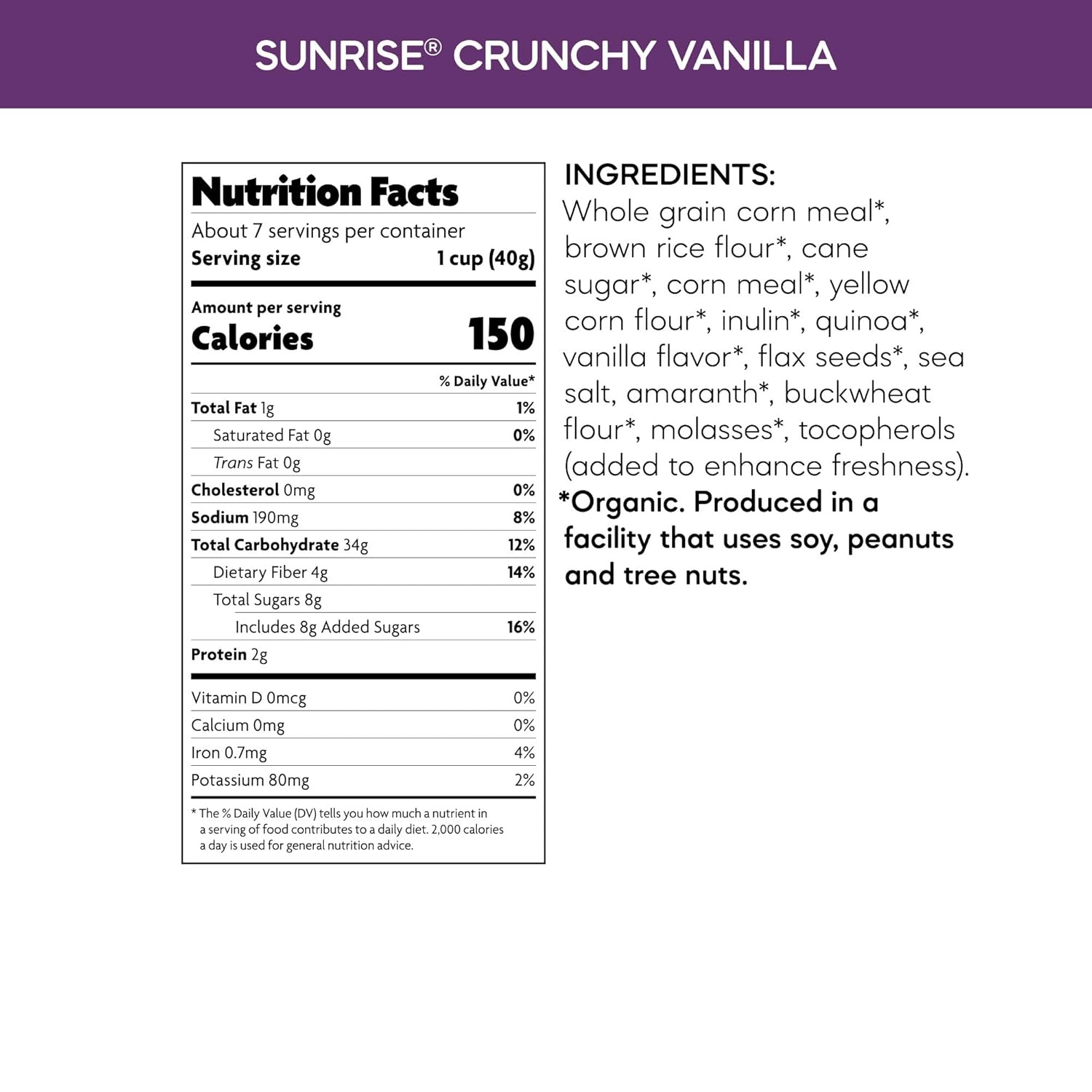 Nature’s Path Organic Sunrise Crunchy Vanilla Cereal, 10.6 oz (Pack of 12), Gluten Free, Non-GMO(Crunchy Vanilla Sunrise – GF)